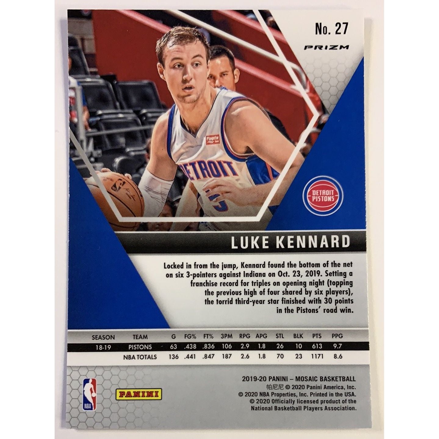2019-20 Mosaic Luke Kennard Blue Prizm | Local Legends Cards & Collectibles