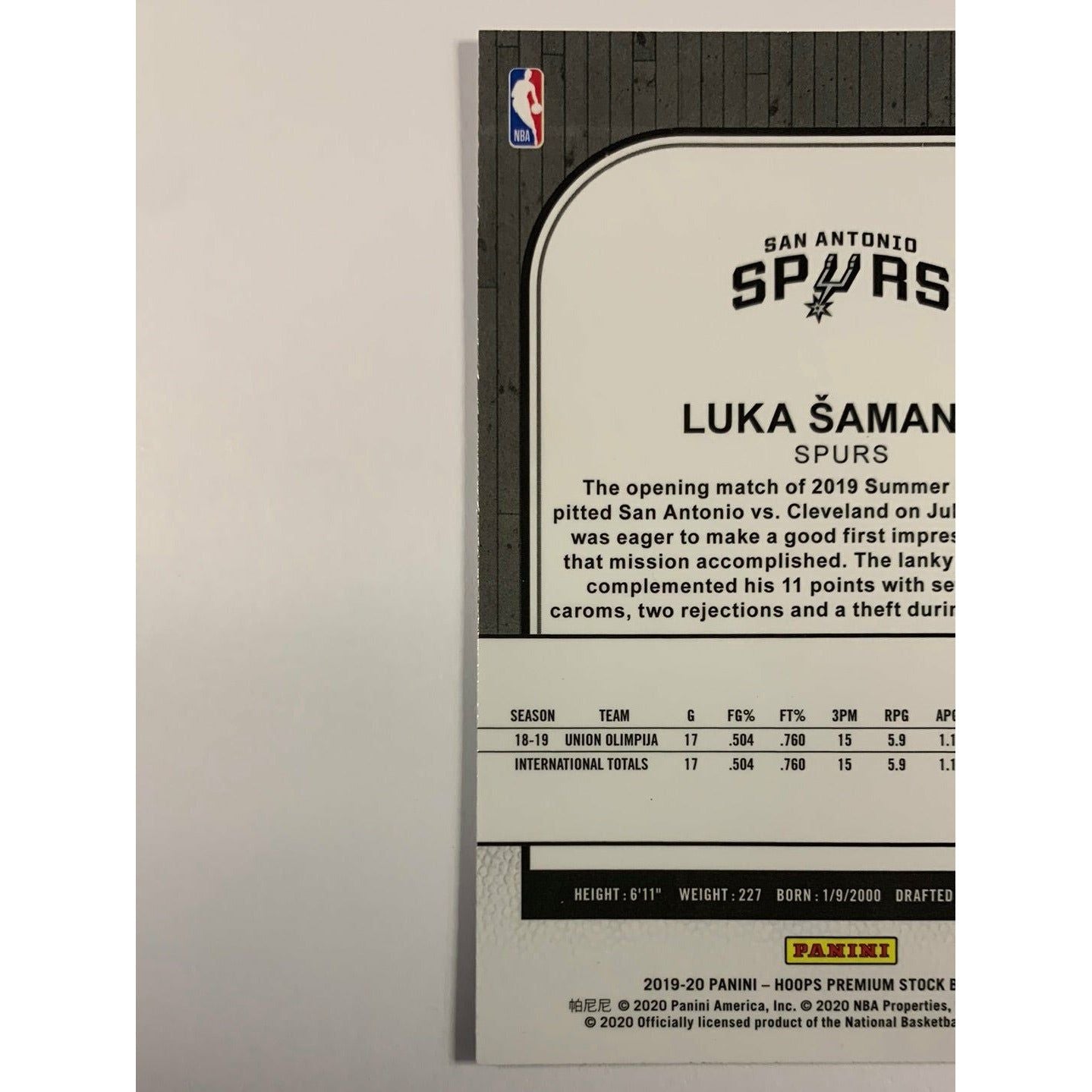 2019-20 Hoops Premium Stock Luka Samanic RC | Local Legends Cards & Collectibles
