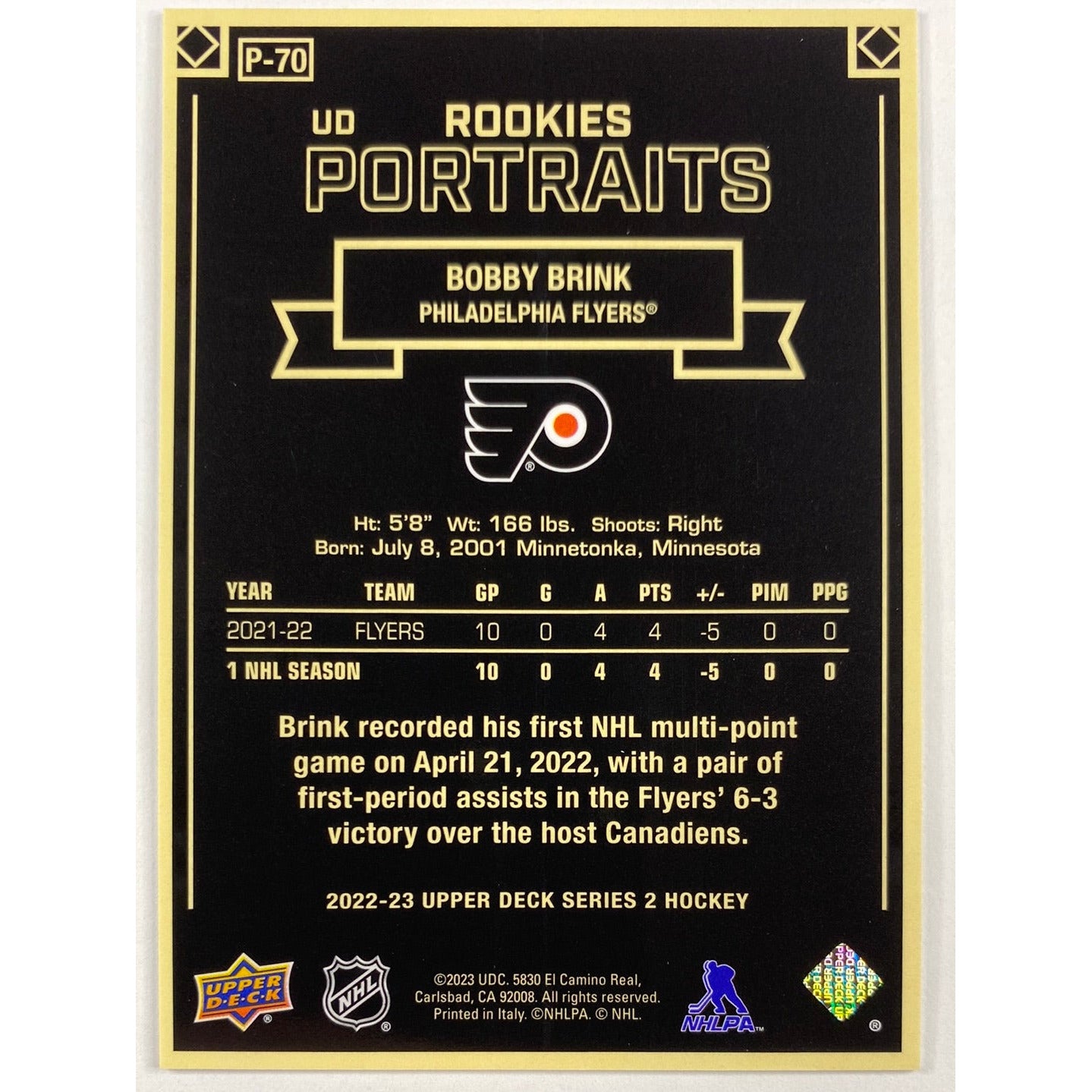 2022-23 Series 2 Bobby Brink Rookies Portraits | Local Legends Cards & Collectibles