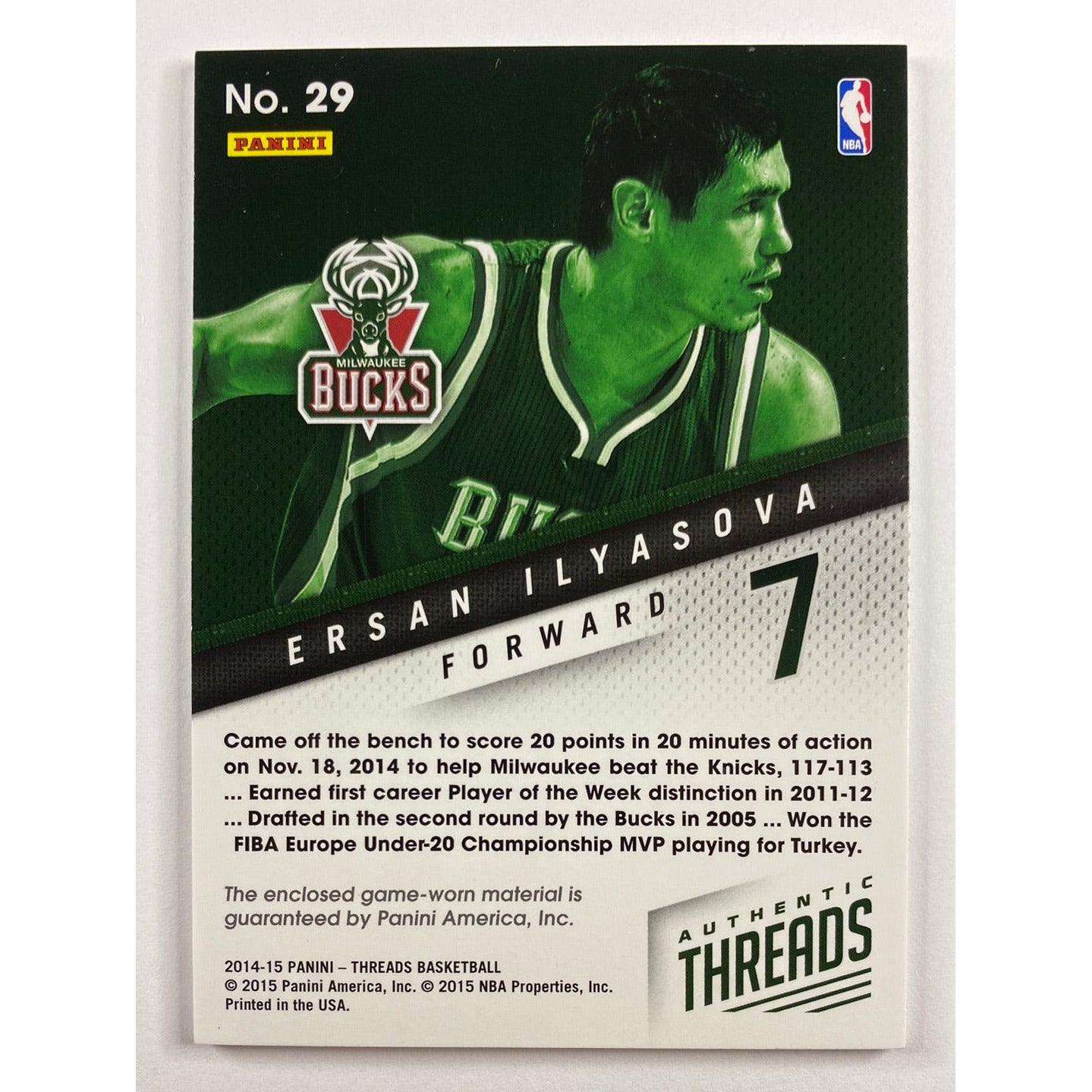 2014-15 Threads Ersan Ilyasova Authentic Threads /199 | Local Legends Cards & Collectibles