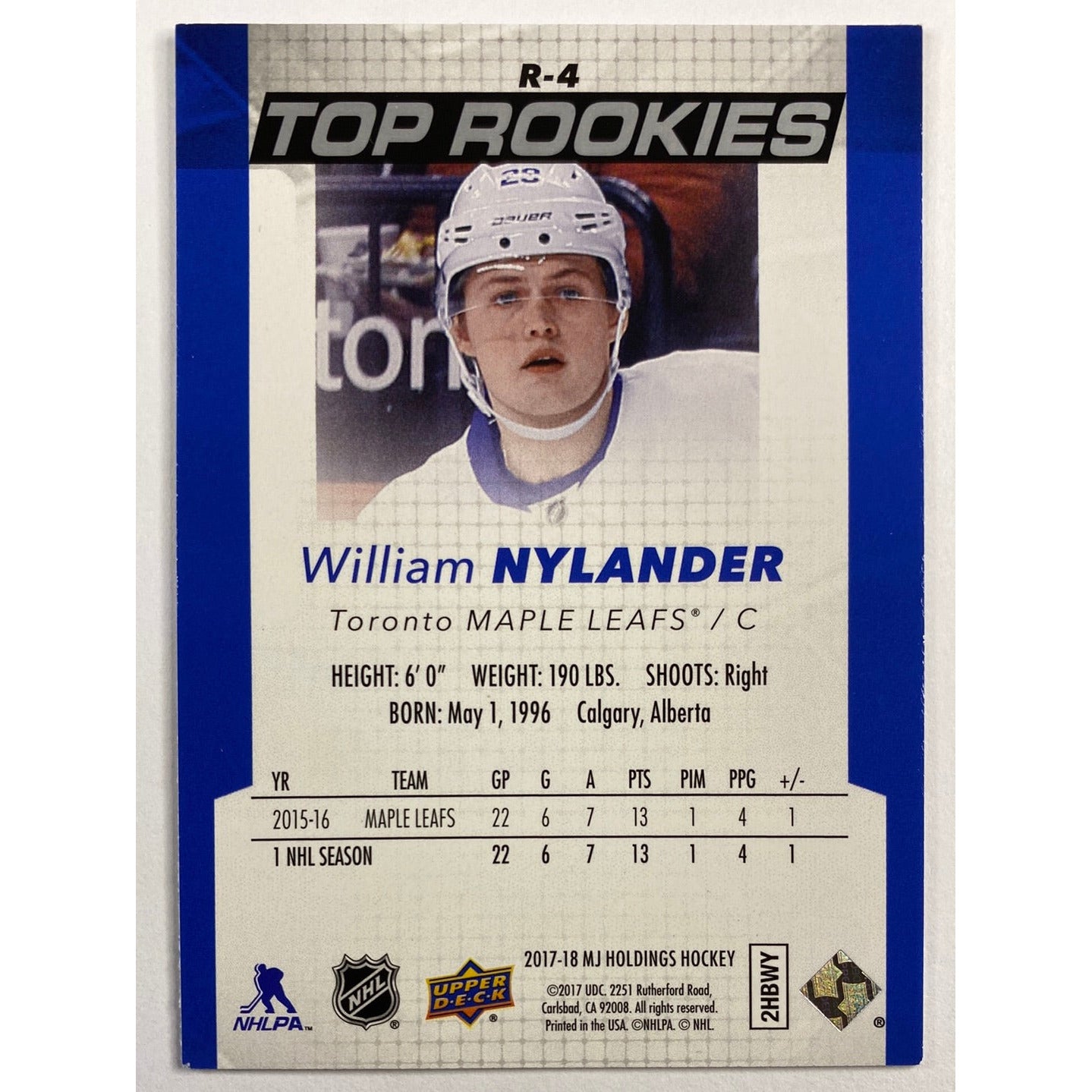 2017-18 MJ Holdings William Nylander Top Rookies | Local Legends Cards & Collectibles