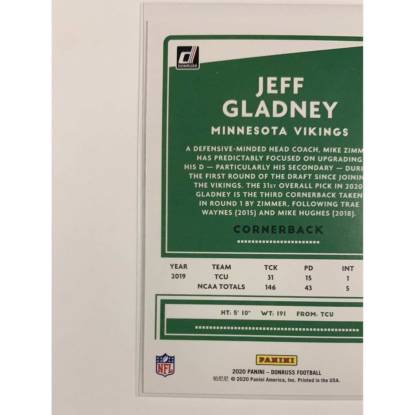 2020 Donruss Jeff Gladney RC | Local Legends Cards & Collectibles