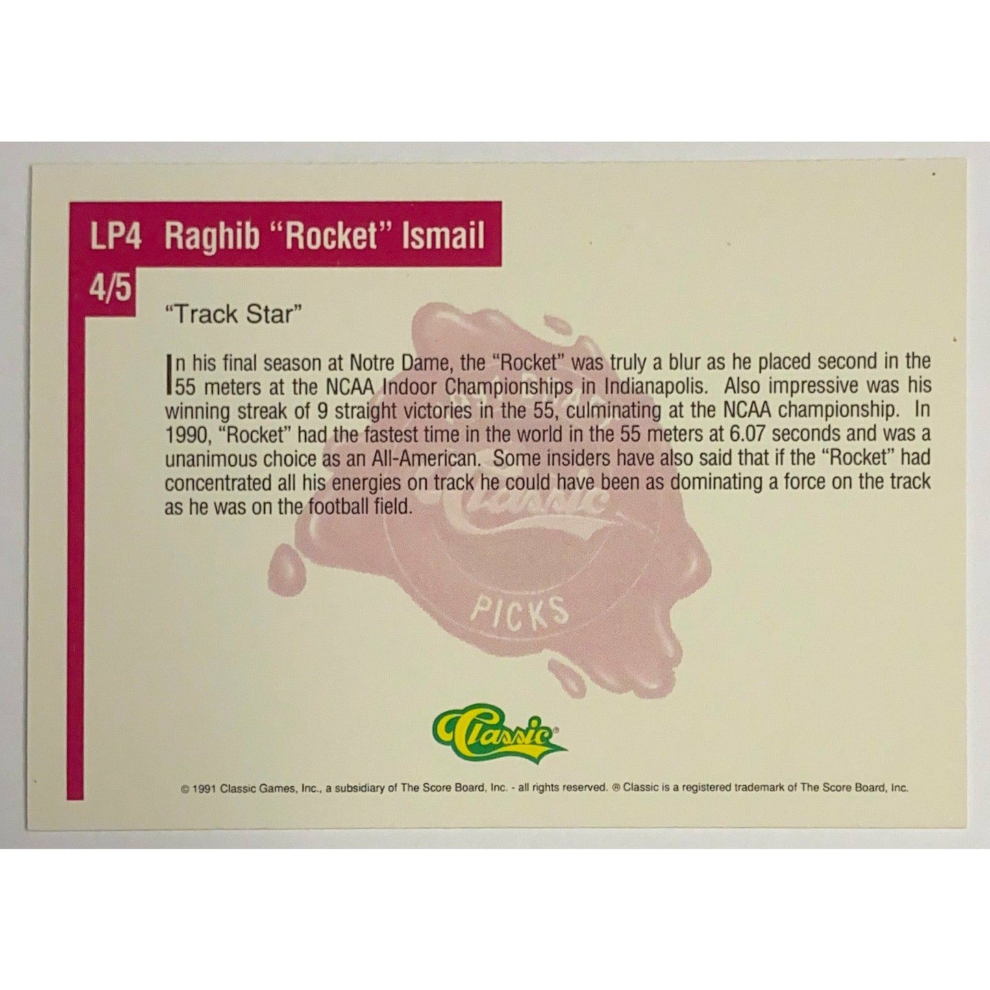 1991 Classic Raghib Rocket Ismail Track Star LP4 | Local Legends Cards & Collectibles