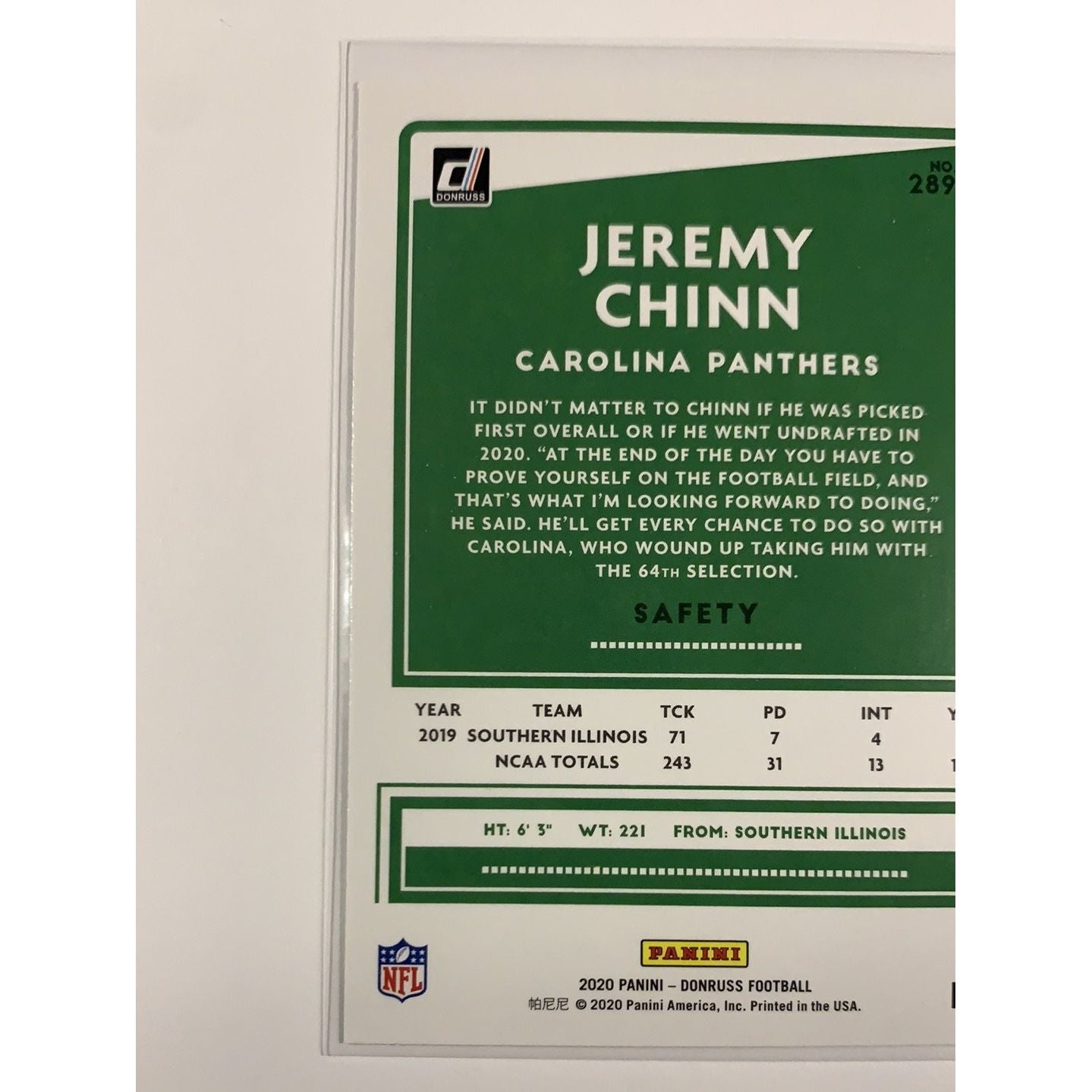 2020 Donruss Jeremy Chinn RC | Local Legends Cards & Collectibles