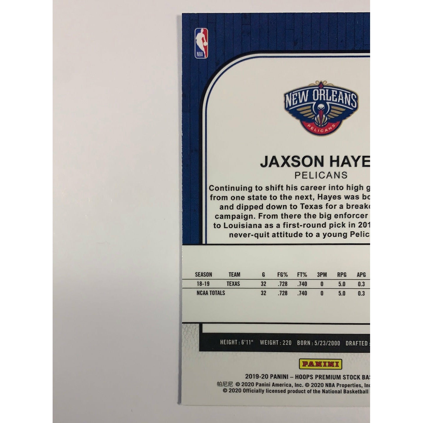 2019-20 Hoops Premium Stock Jaxson Hayes RC | Local Legends Cards & Collectibles