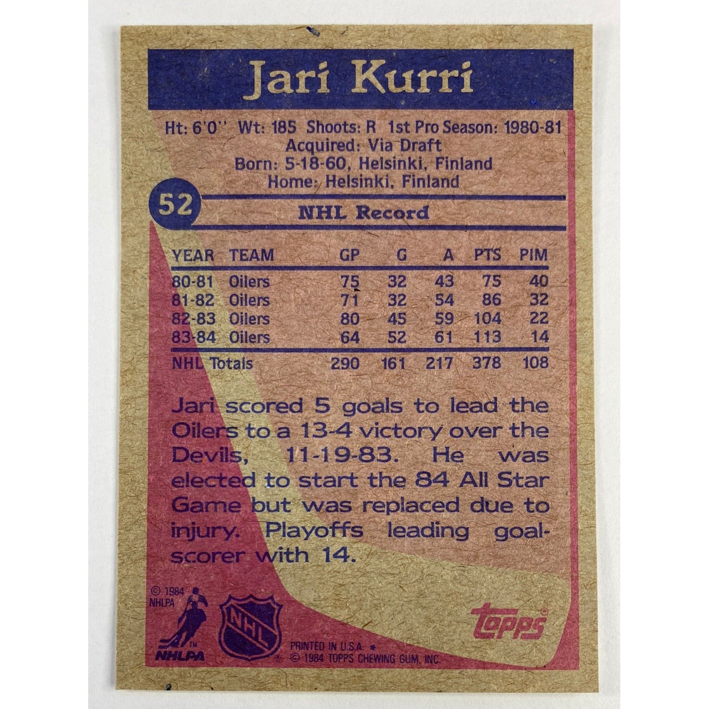 1984-85 O-Pee-Chee Jari Kurri | Local Legends Cards & Collectibles