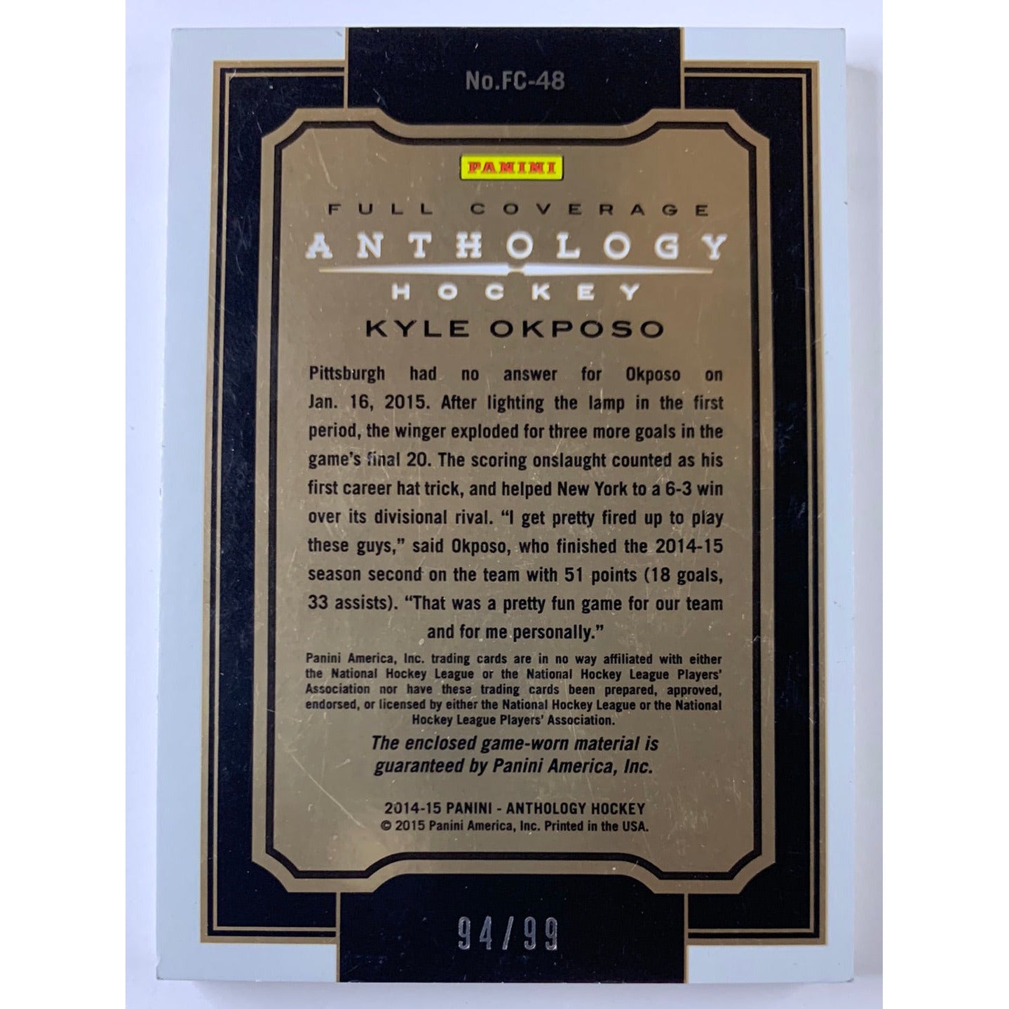 2014-15 Anthology Kyle Okposo Full Coverage /99 | Local Legends Cards & Collectibles
