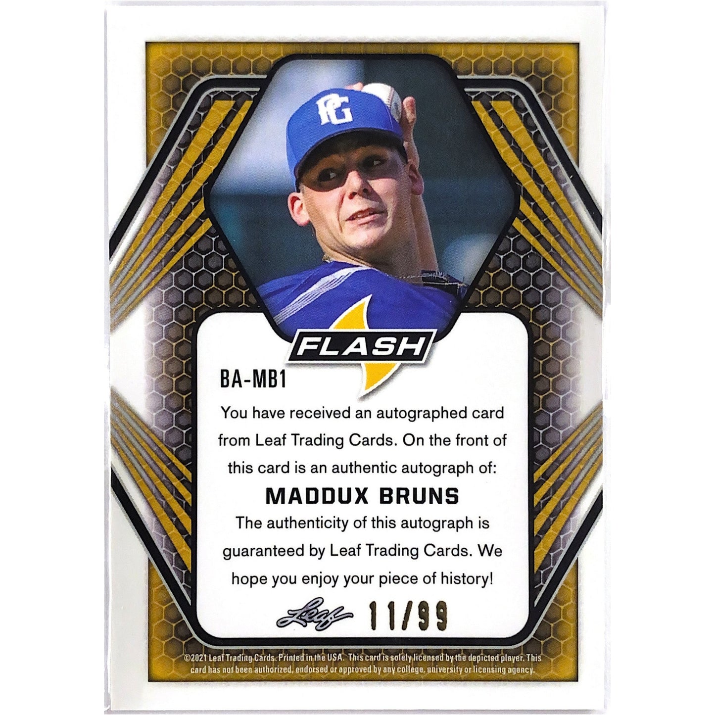 2021 Leaf Maddux Bruns Silver Speckle Flash Auto /99 | Local Legends Cards & Collectibles