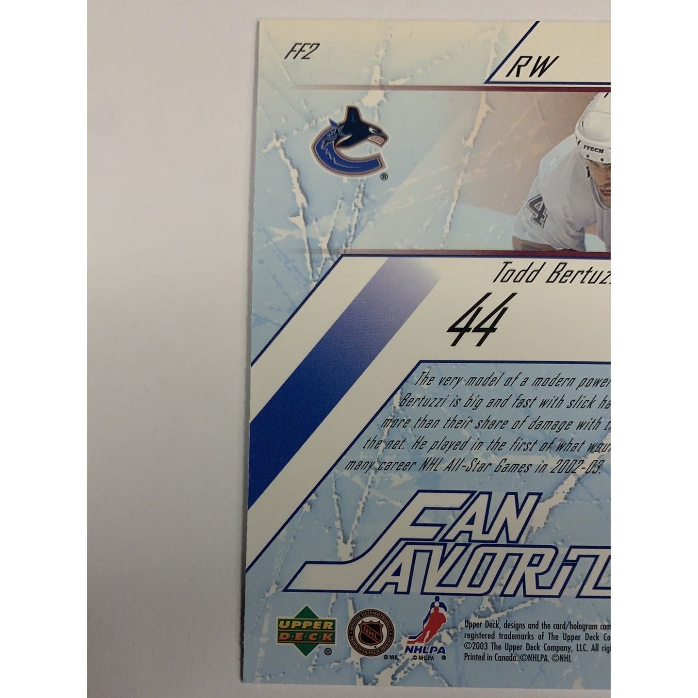 2003 Upper Deck Todd Bertuzzi Fan Favorites | Local Legends Cards & Collectibles