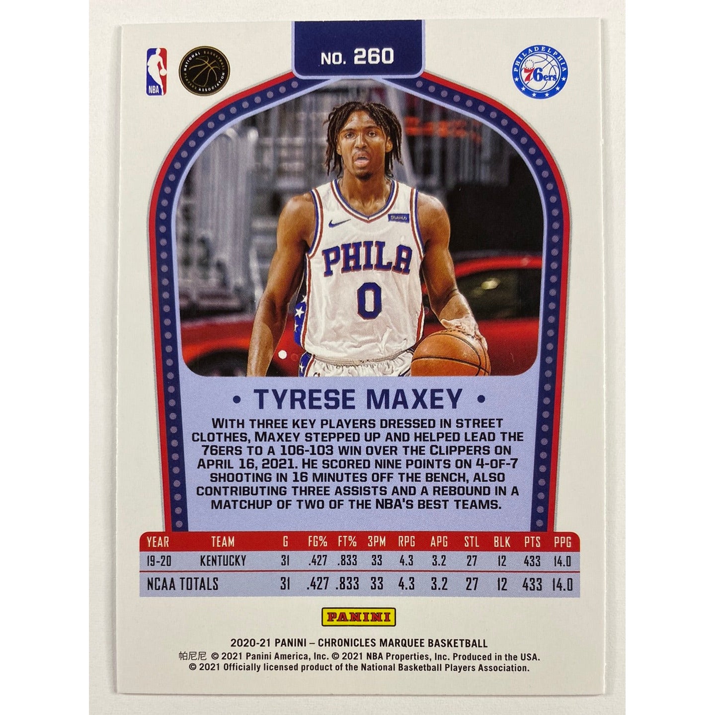 2020-21 Chronicles Marquee Tyrese Maxey RC | Local Legends Cards & Collectibles