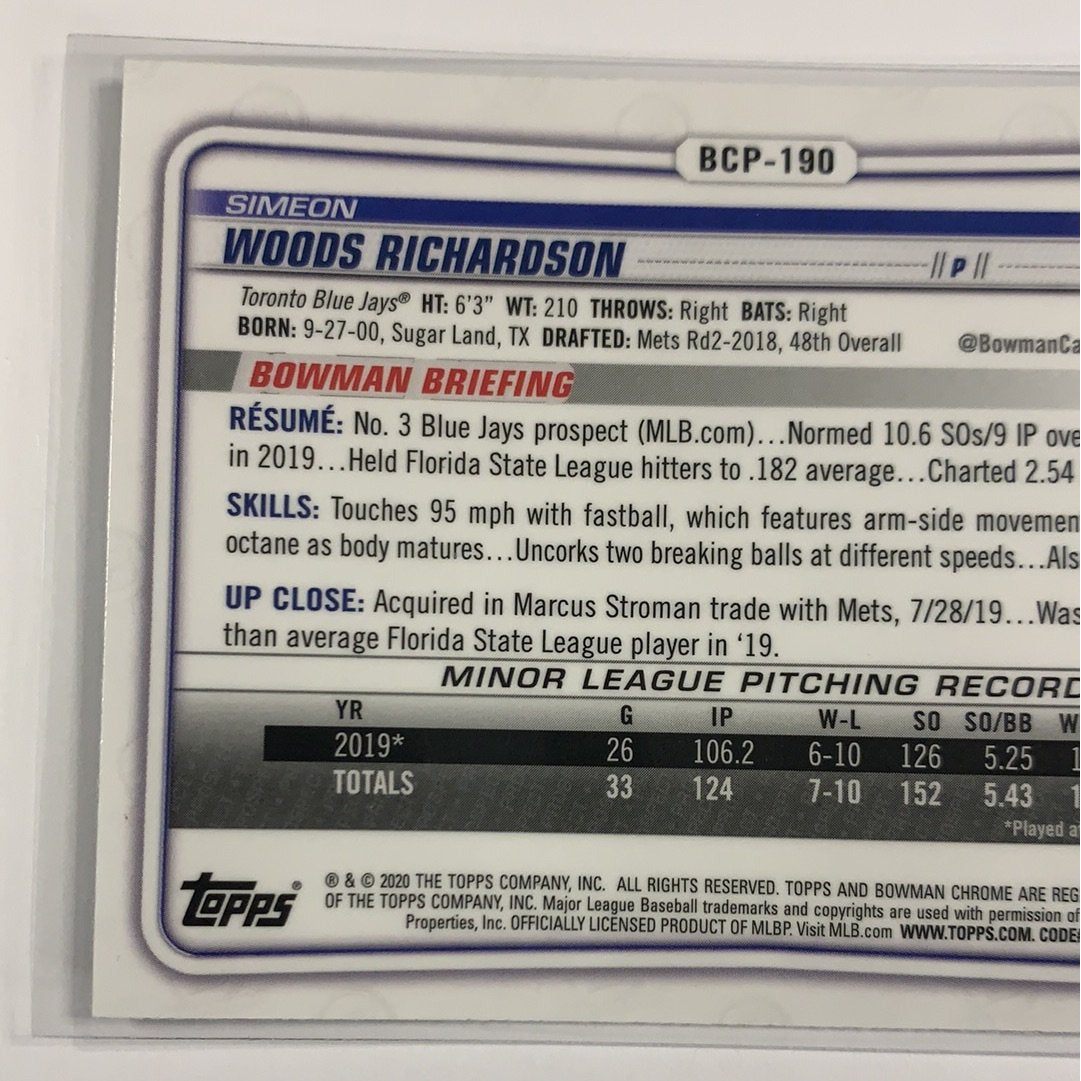 2020 Bowman Chrome Simeon Woods Richardson Mojo Refractor | Local Legends Cards & Collectibles
