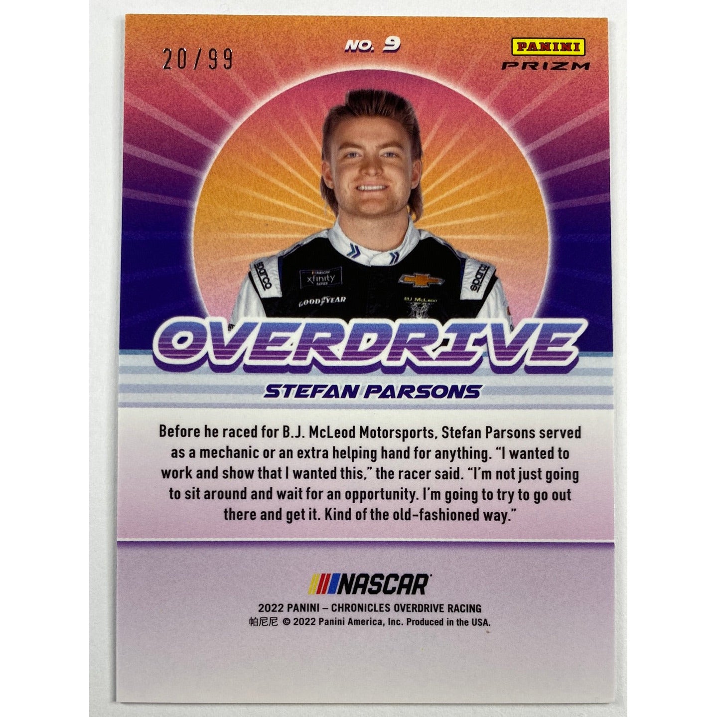 2022 Chronicles Overdrive Stefan Parsons Red Holo Prizm RC /99 | Local Legends Cards & Collectibles