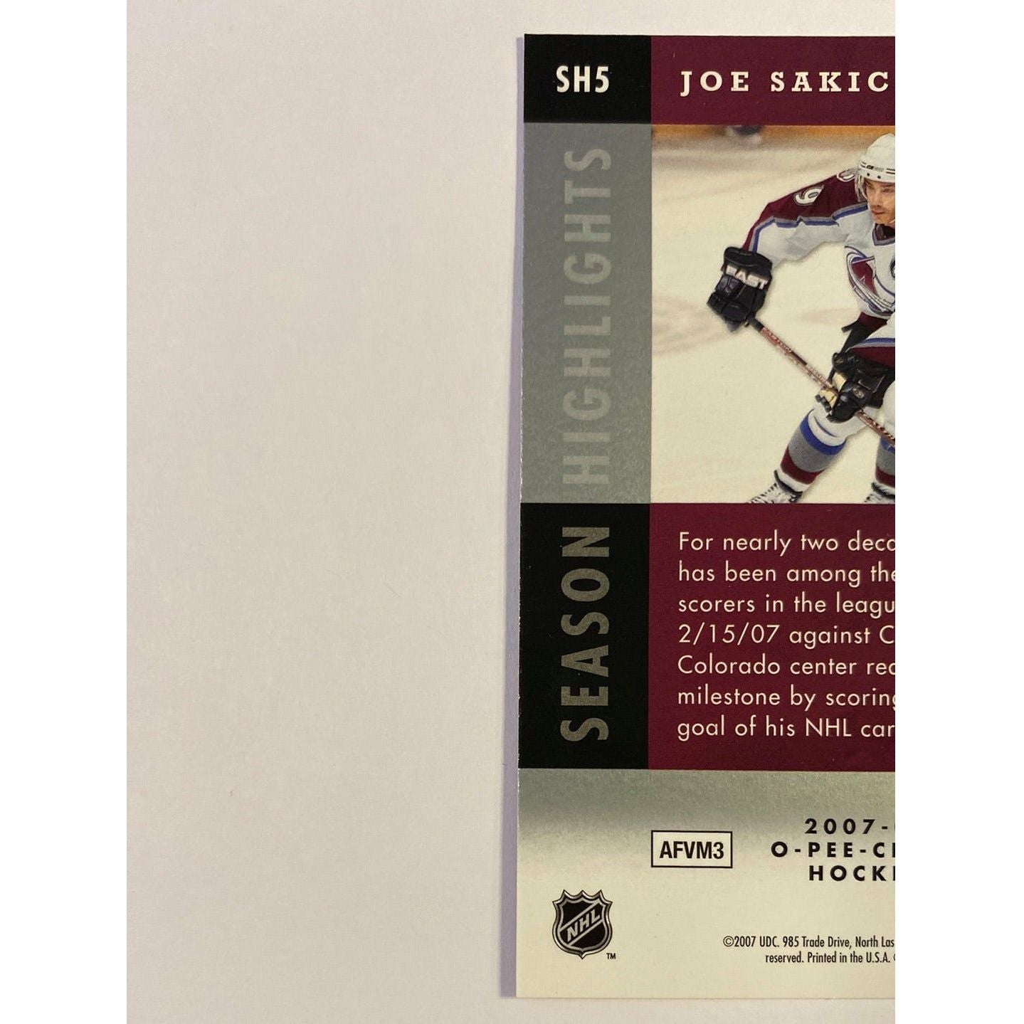 2007-08 O-Pee-Chee Joe Sakic Season Highlights | Local Legends Cards & Collectibles