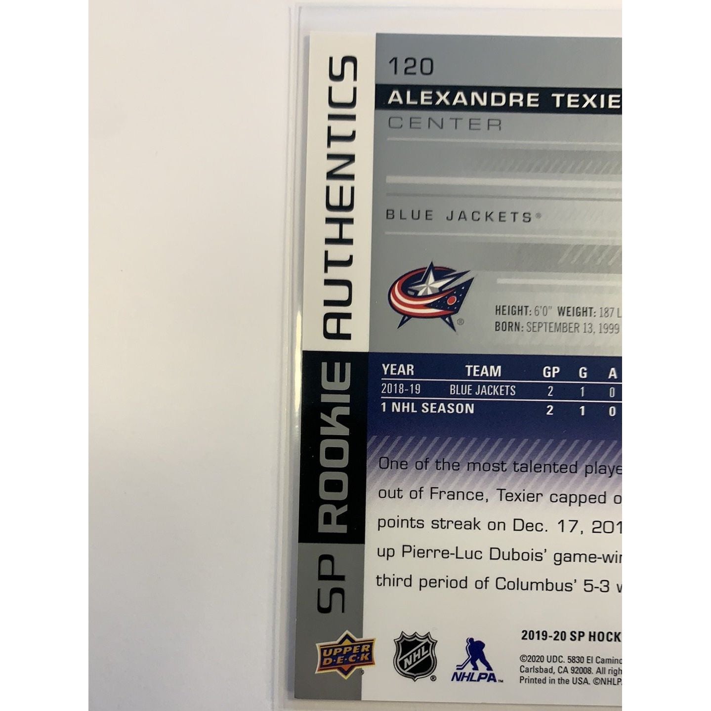 2019-20 SP Alexandre Texier Rookie Authentics /1199 | Local Legends Cards & Collectibles