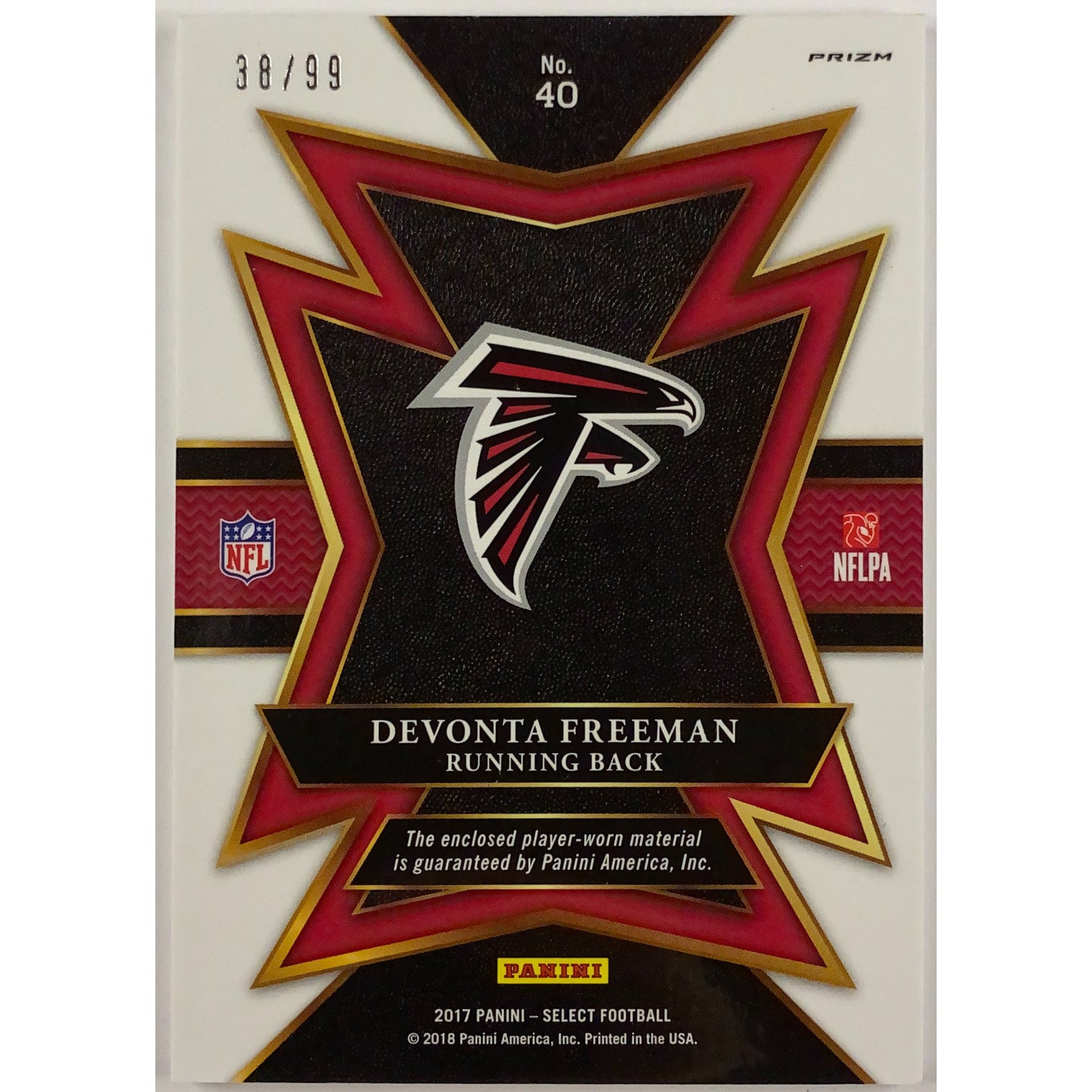 2017 Select Devonta Freeman Sparks Silver Holo Jersey Patch /99 | Local Legends Cards & Collectibles