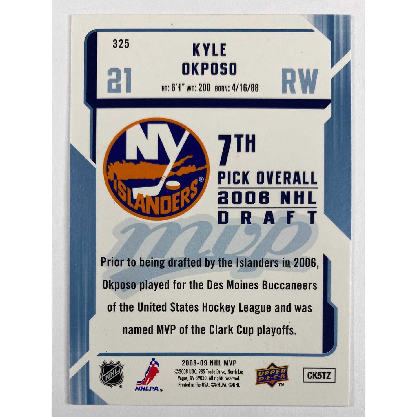 2008-09 MVP Kyle Okposo RC | Local Legends Cards & Collectibles