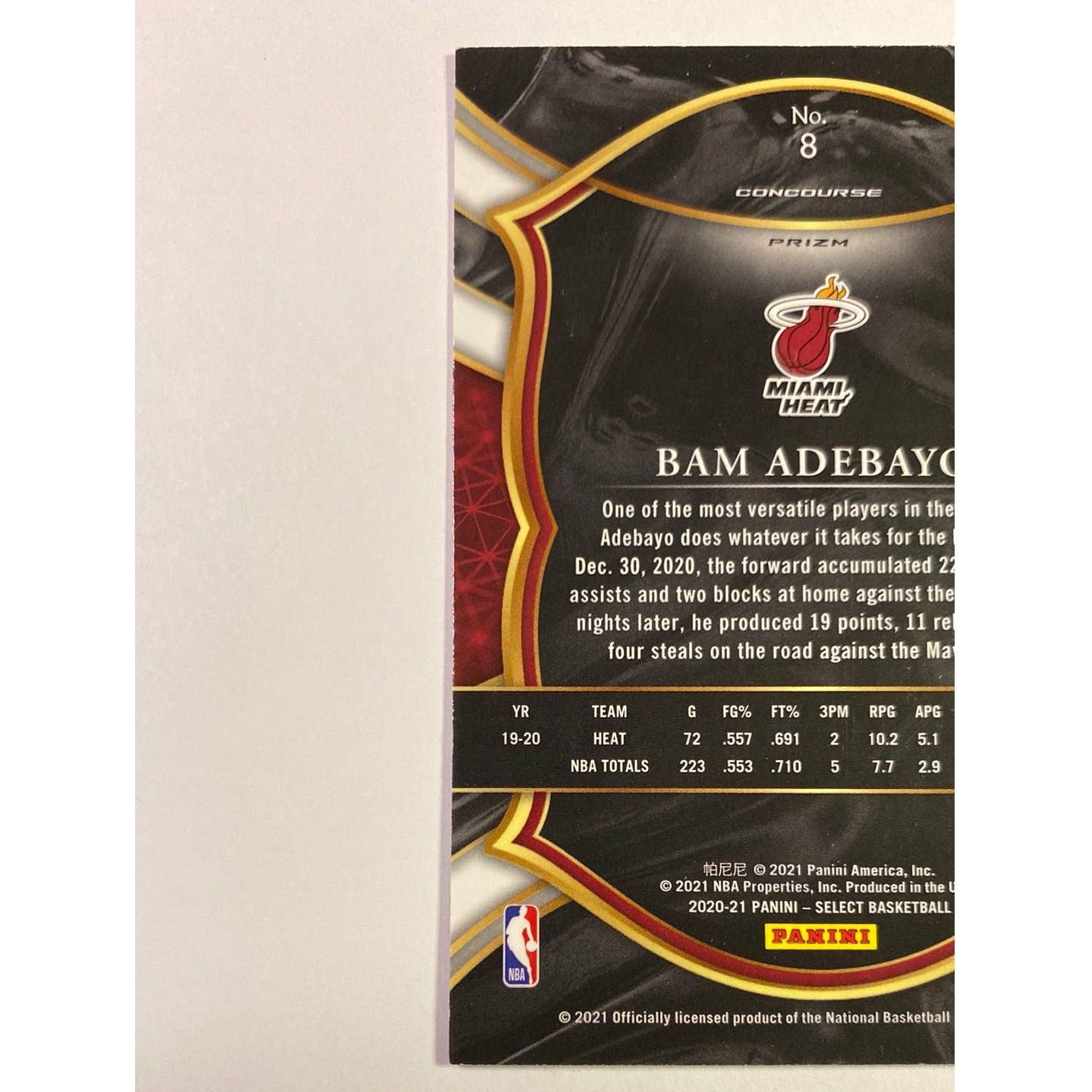 2020-21 Select Bam Adebayo Concourse Level Blue Holo Prizm | Local Legends Cards & Collectibles