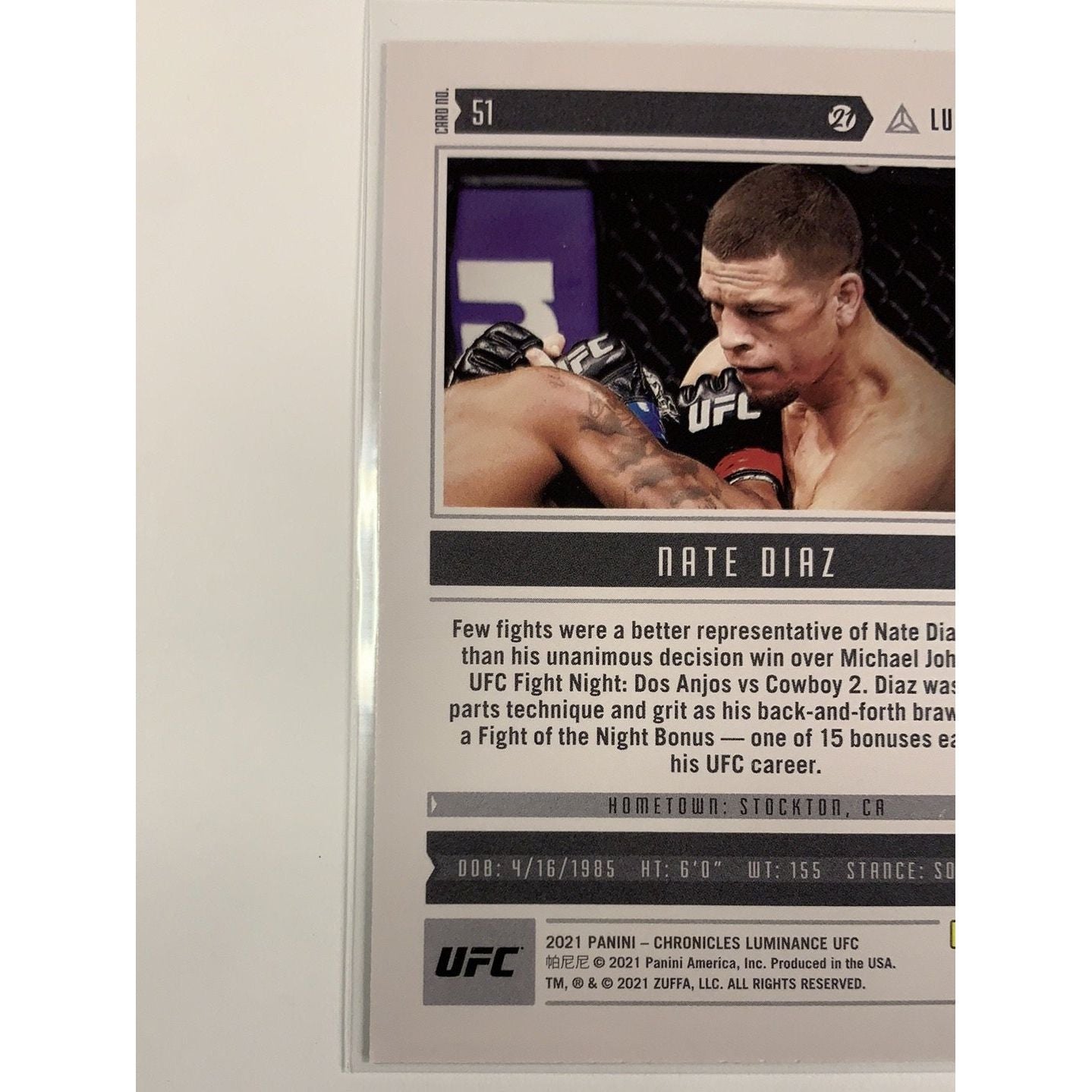 2021 Panini Chronicles Luminance Nate Diaz | Local Legends Cards & Collectibles