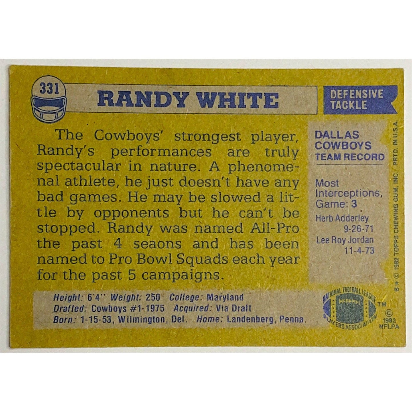 1982 Topps Randy White NFC All Pro #331 | Local Legends Cards & Collectibles
