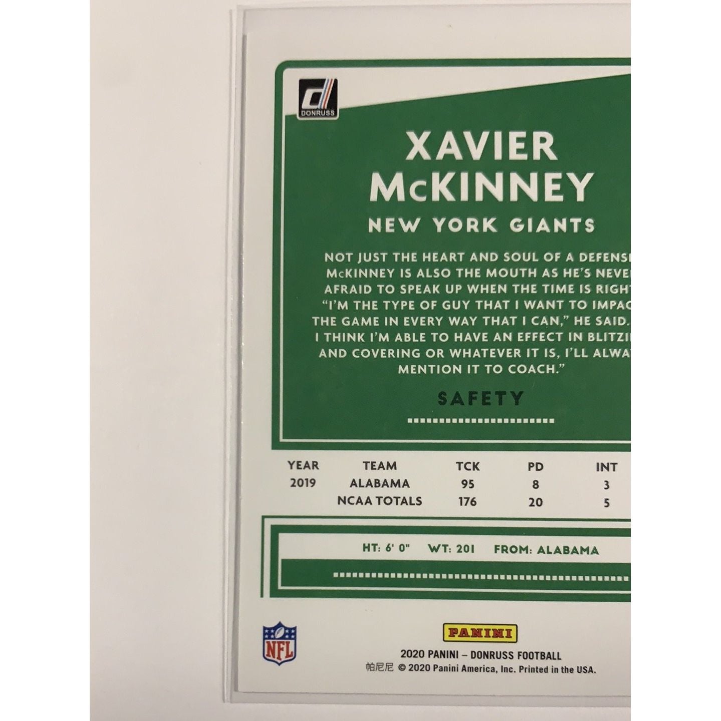 2020 Donruss Xavier McKinney RC | Local Legends Cards & Collectibles