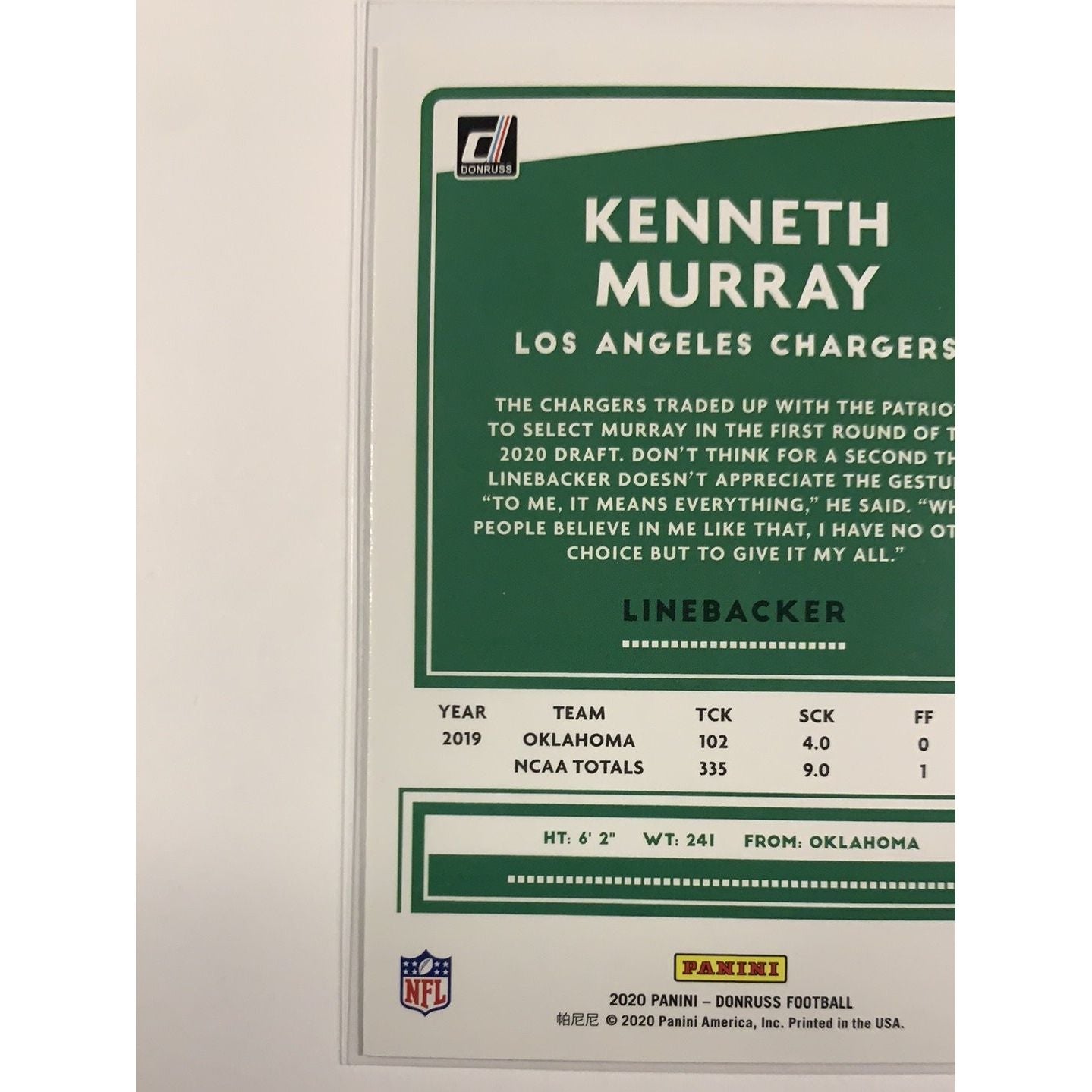 2020 Donruss Kenneth Murray RC | Local Legends Cards & Collectibles