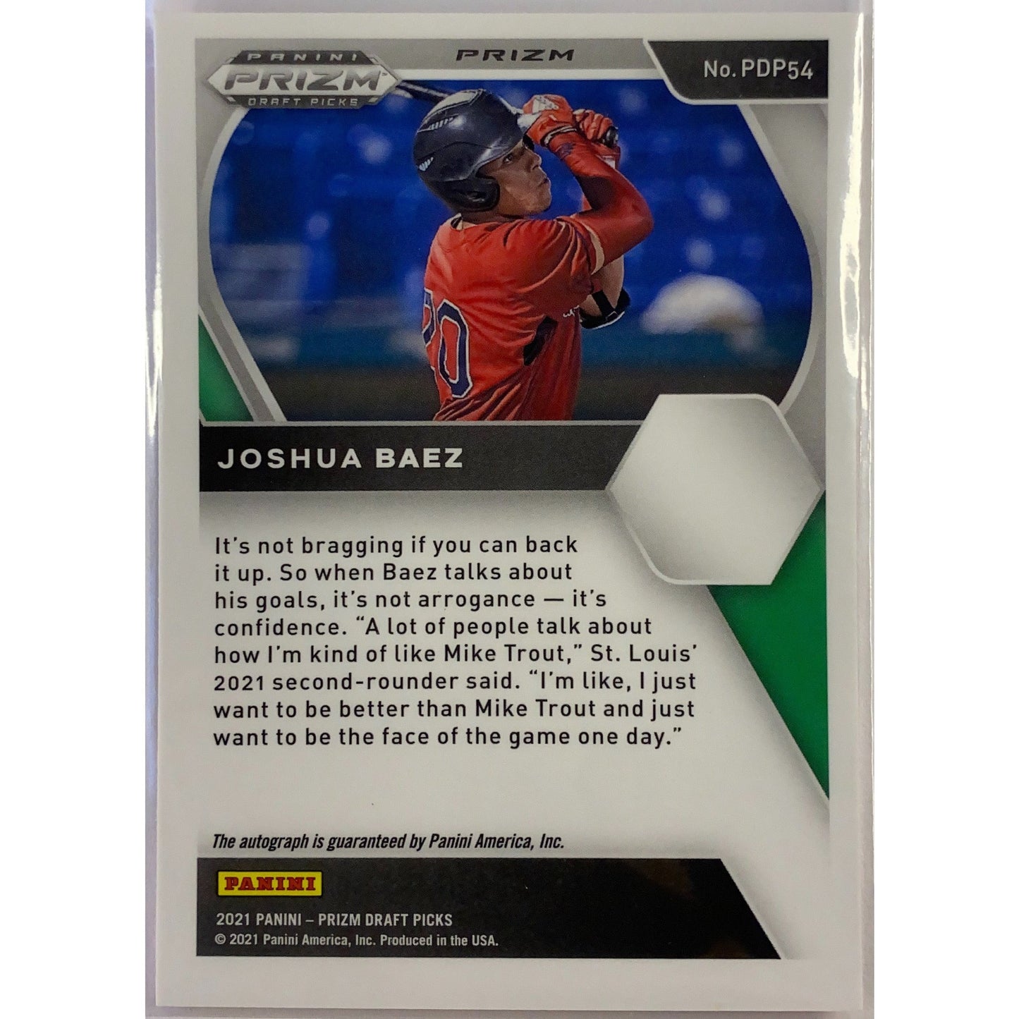 2021 Prizm Draft Picks Joshua Baez Pink Velocity Auto | Local Legends Cards & Collectibles