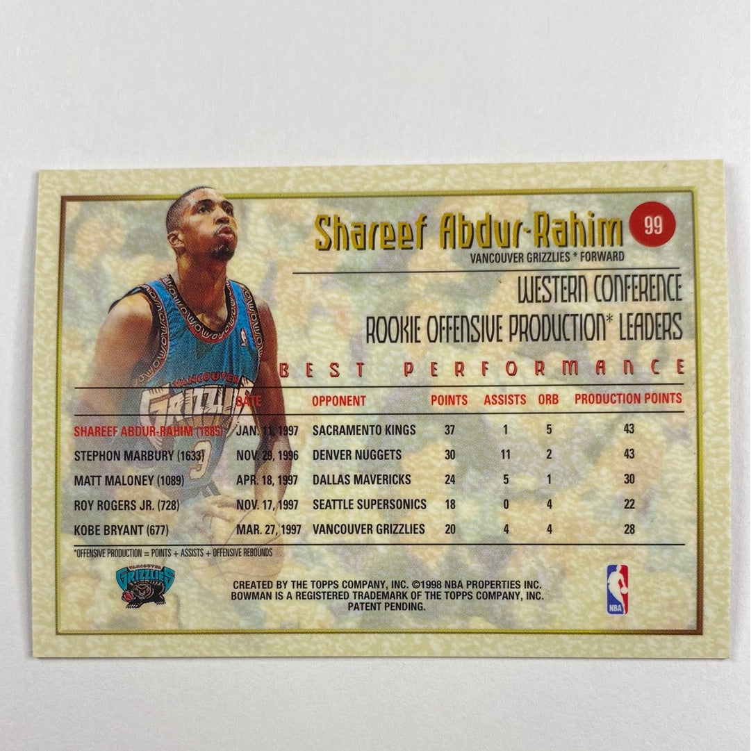 1997-98 Bowman’s Best Shareef Abdur-Rahim Best Performances | Local Legends Cards & Collectibles