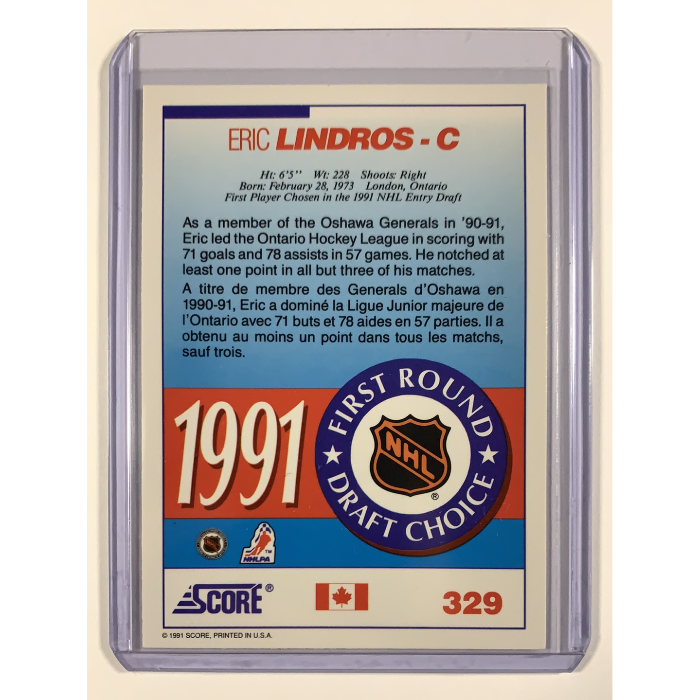 1991-92 Score Eric Lindros Rookie Card | Local Legends Cards & Collectibles