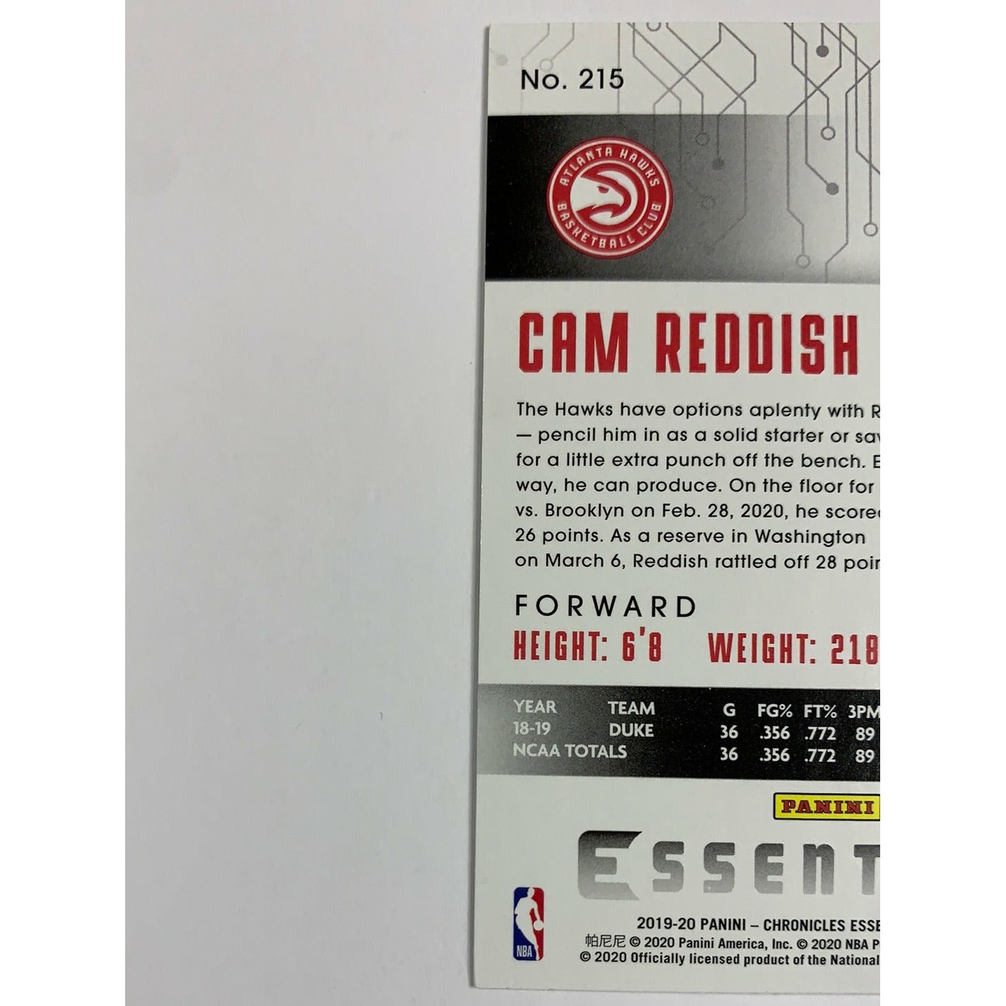 2019-20 Chronicles Essentials Cam Reddish Rookie Card | Local Legends Cards & Collectibles