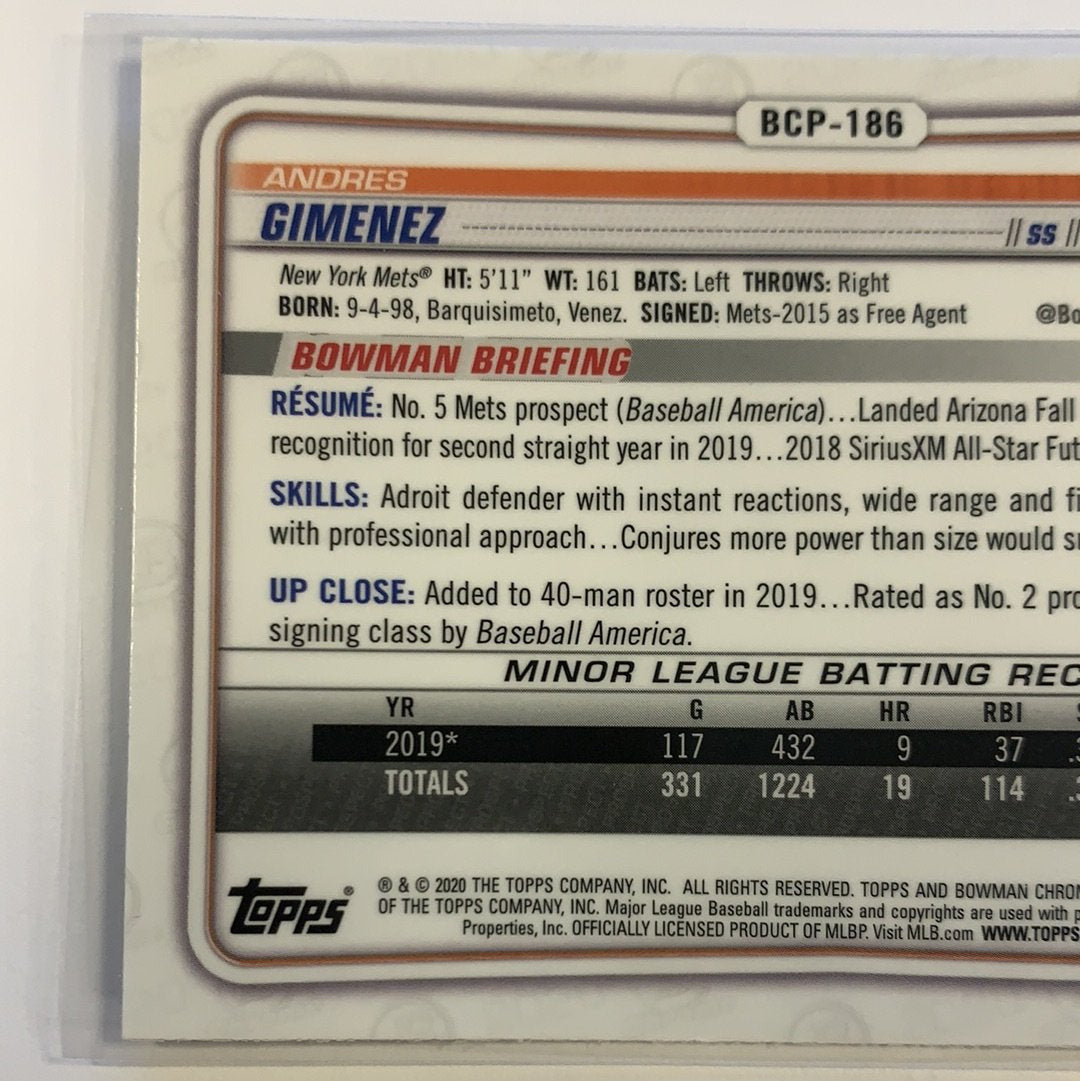 2020 Bowman Chrome Andres Gimenez Mojo Refractor | Local Legends Cards & Collectibles