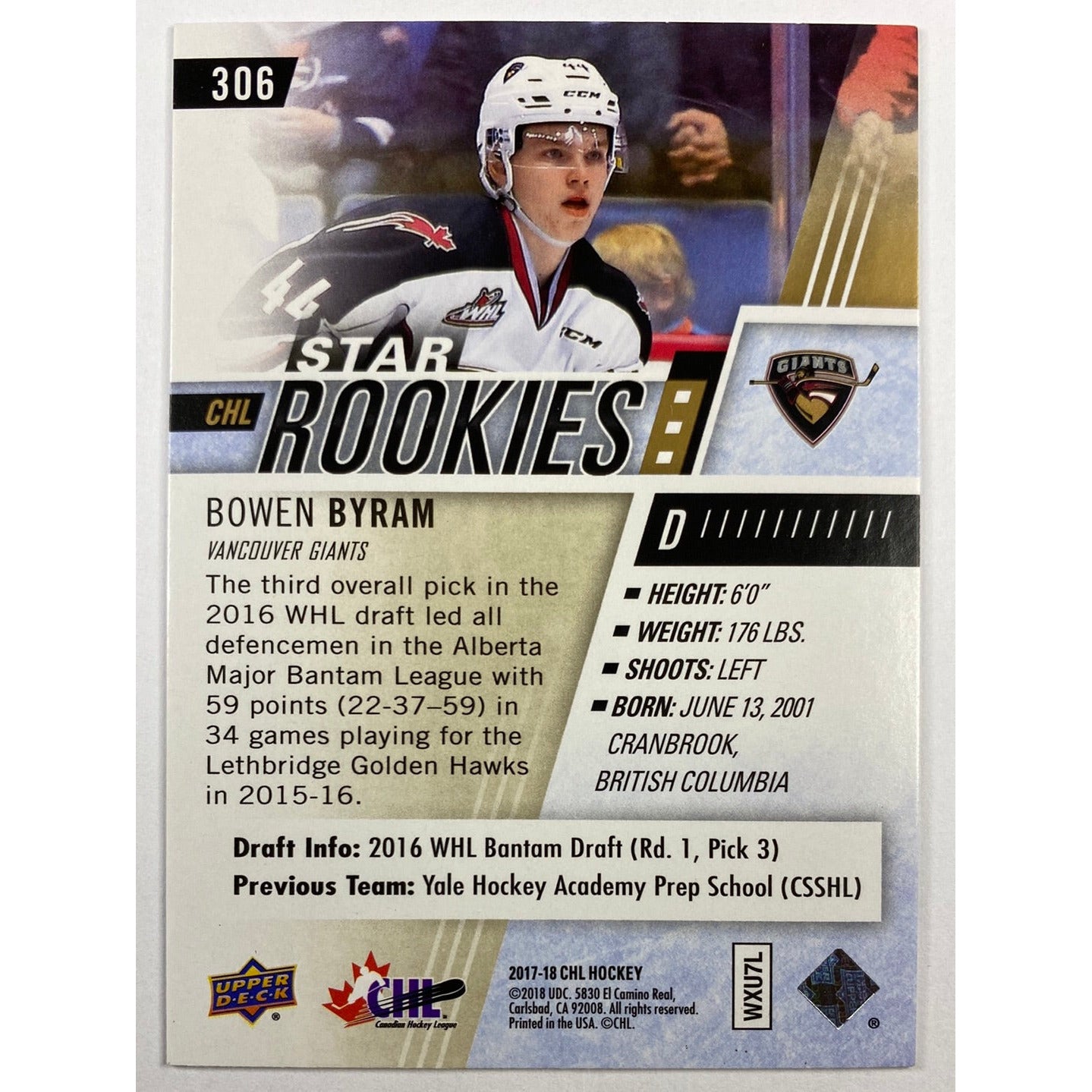2017-18 CHL Bowen Byram Star Rookies | Local Legends Cards & Collectibles