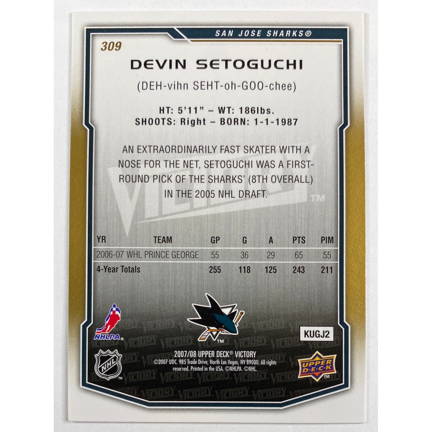 2007-08 Victory Devin Setoguchi RC | Local Legends Cards & Collectibles