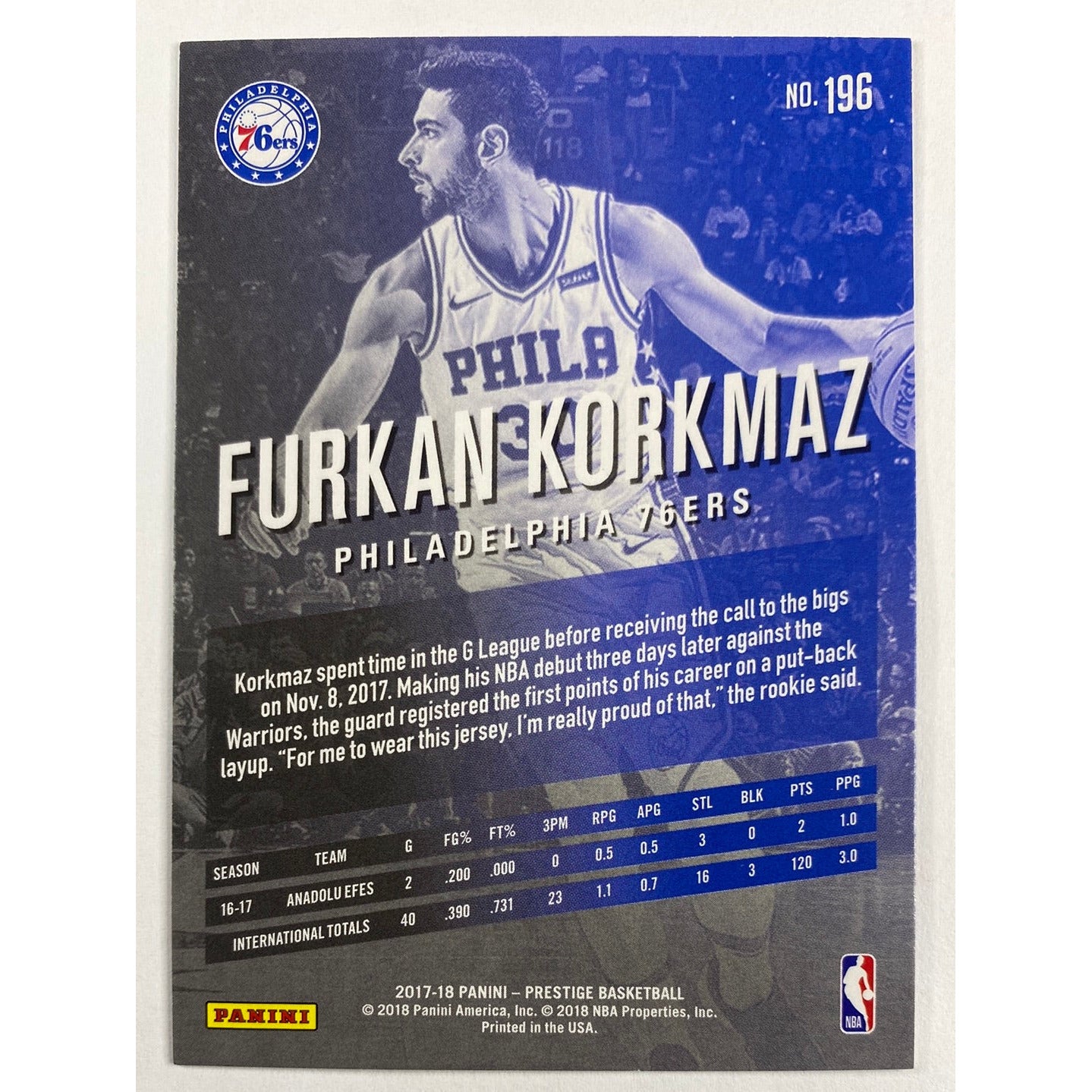 2017-18 Prestige Furkan Korkmaz RC | Local Legends Cards & Collectibles