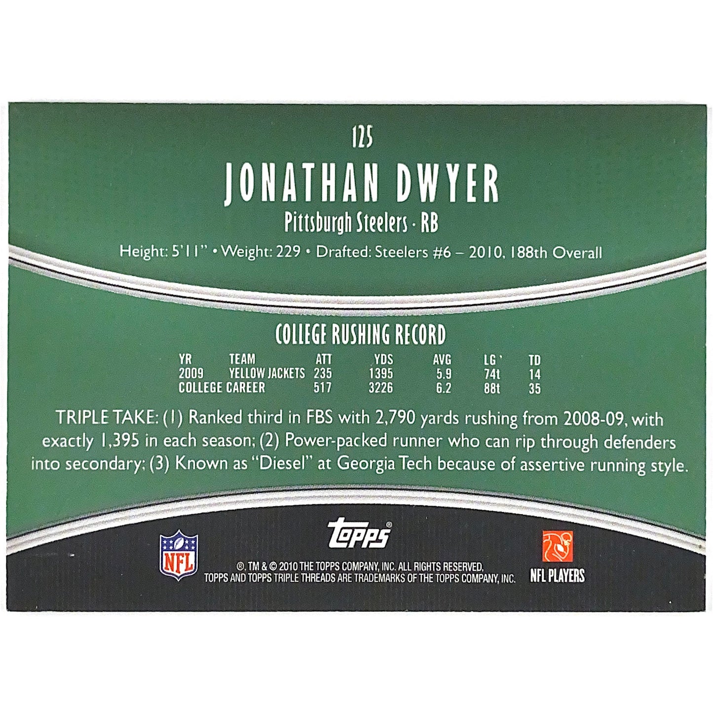 2010 Triple Threads Jonathan Dwyer Rookie Patch Auto /50 | Local Legends Cards & Collectibles