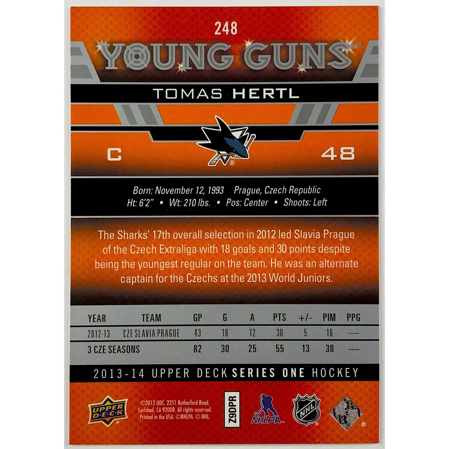 2013-14 Upper Deck Series 1 Tomas Hertl Young Guns | Local Legends Cards & Collectibles