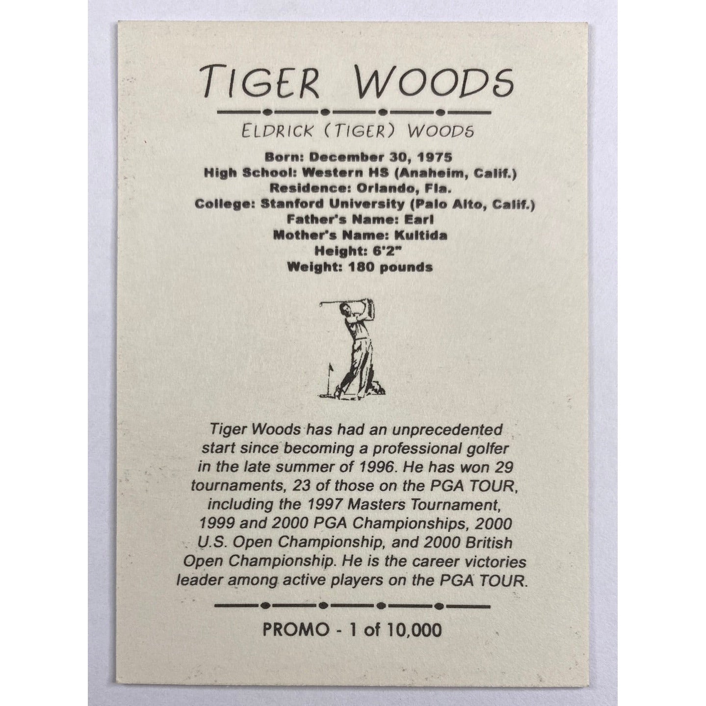 2001 Tiger Woods Golf Superstar Rookie Promo /10000 | Local Legends Cards & Collectibles