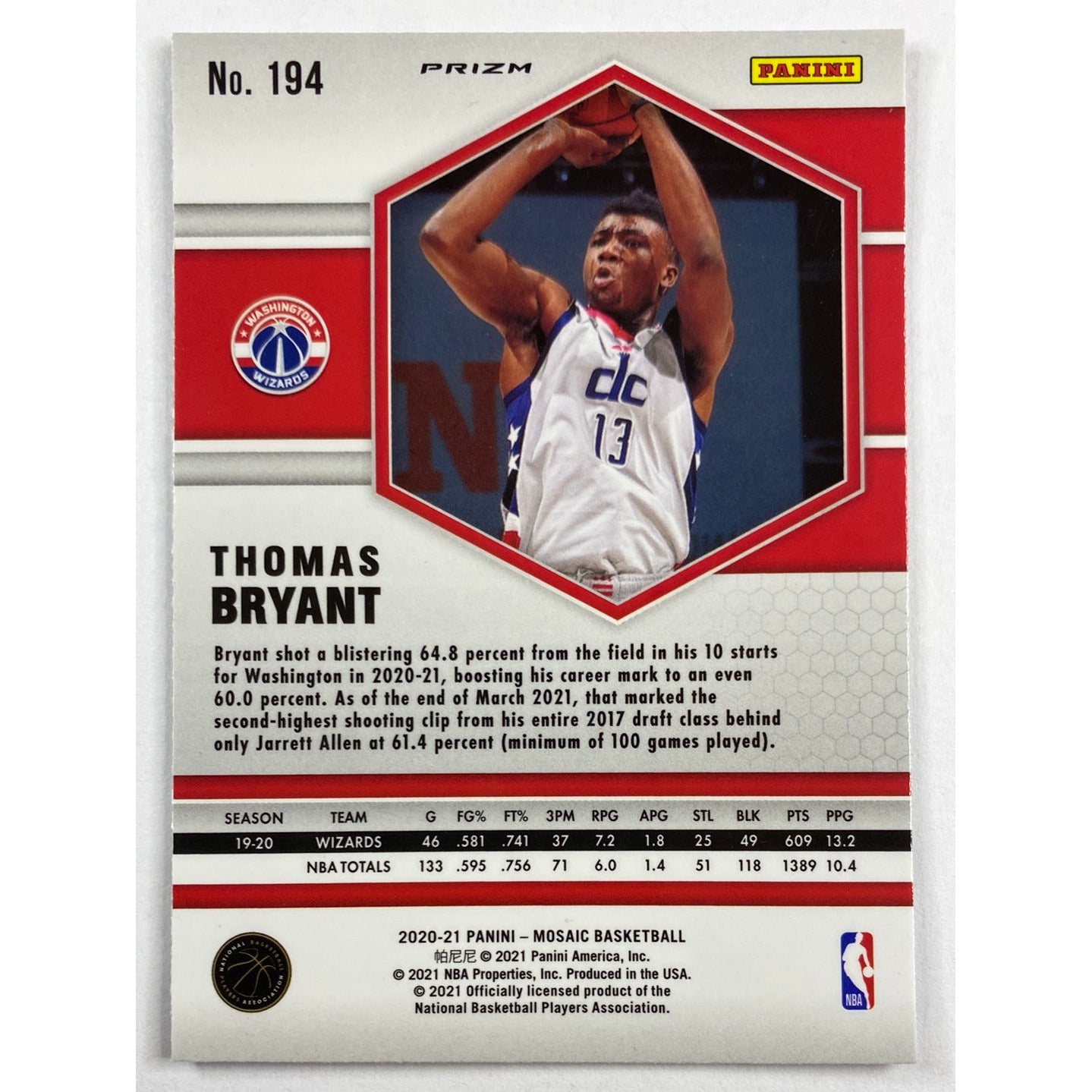 2020-21 Mosaic Thomas Bryant Green Mosaic Prizm | Local Legends Cards & Collectibles