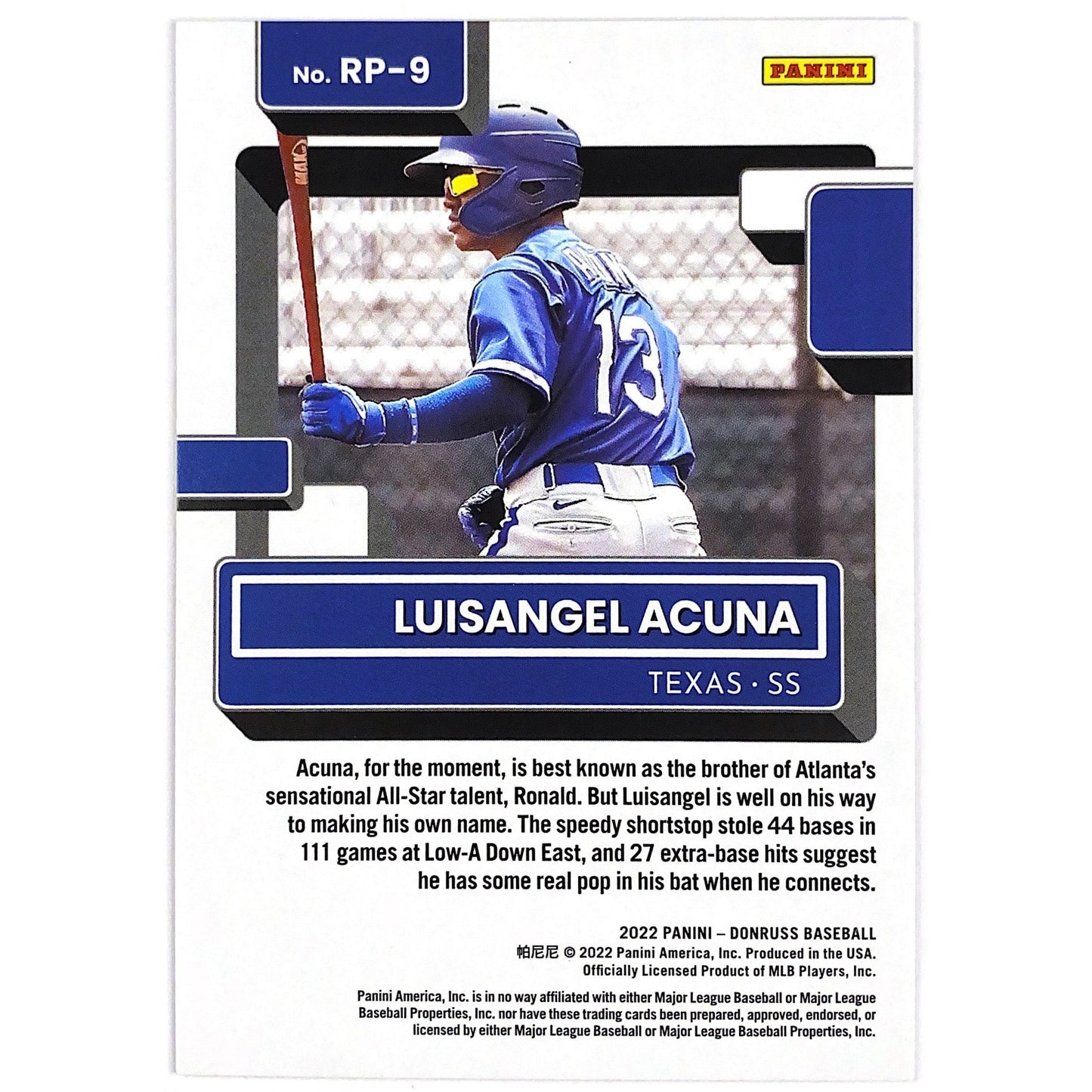 2022 Donruss Luisangel Acuna Rated Prospect Holo Foil /999 | Local Legends Cards & Collectibles