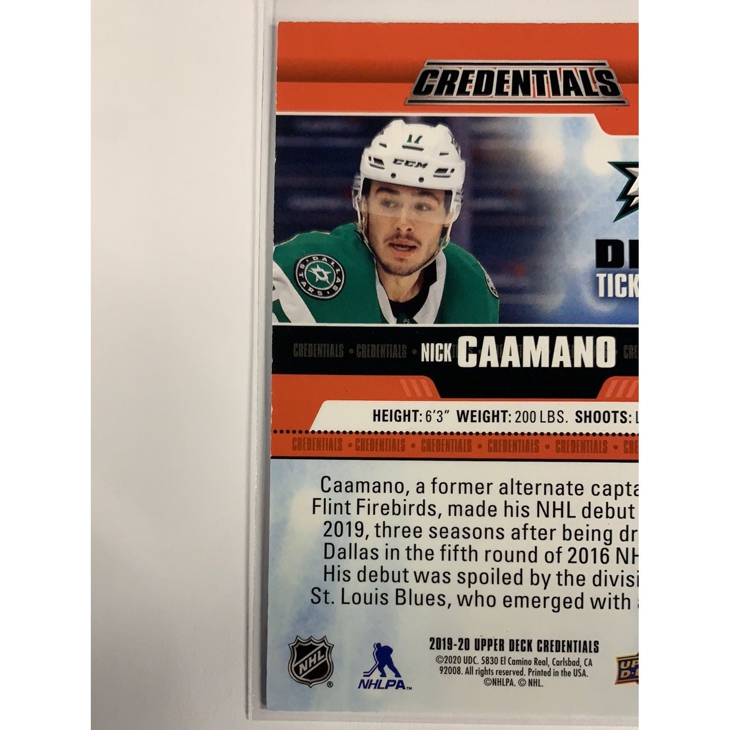 2019-20 Credentials Nick Caamano Debut Ticket Access /99 | Local Legends Cards & Collectibles