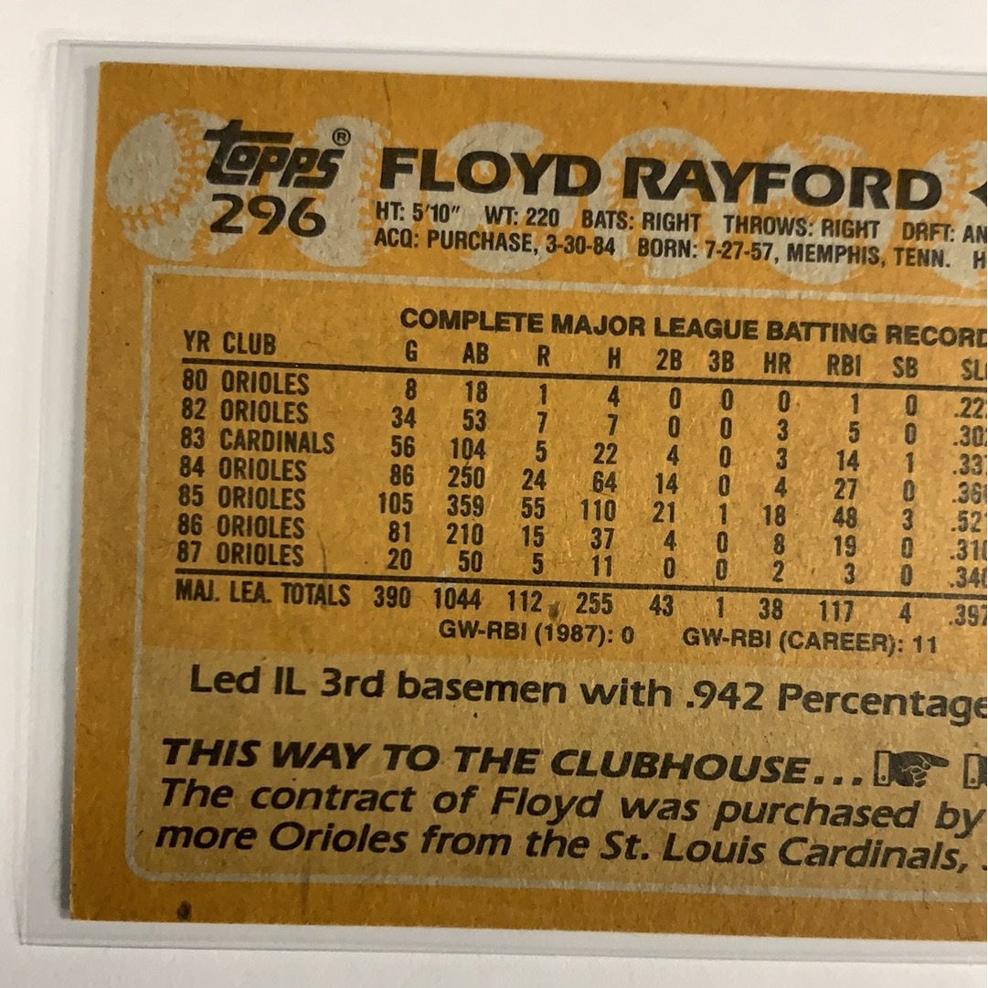 1988 Topps Floyd Rayford #296 Local Legends Cards & Collectibles