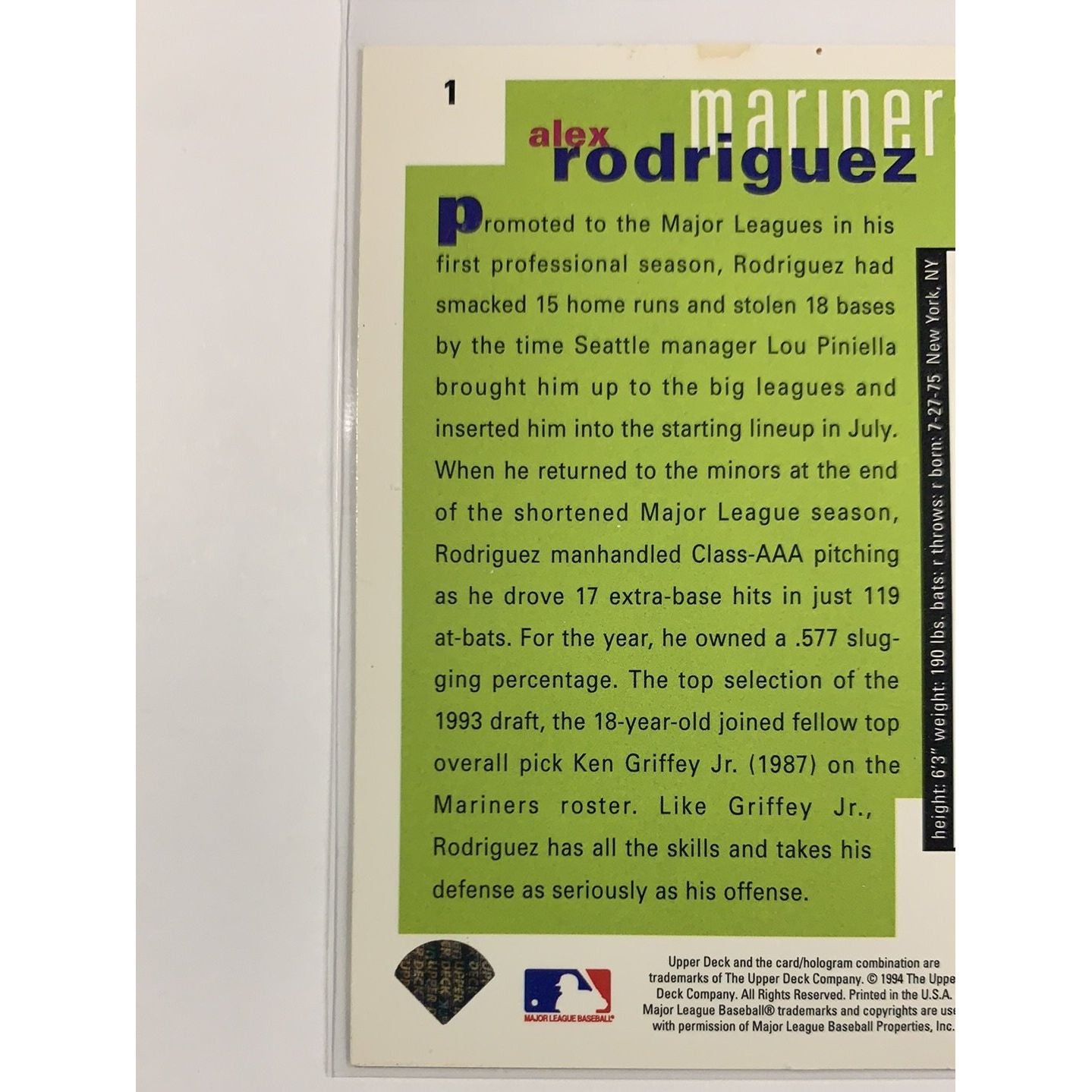 1995 Upper Deck Collectors Choice Alex Rodriguez Rookie Card | Local Legends Cards & Collectibles