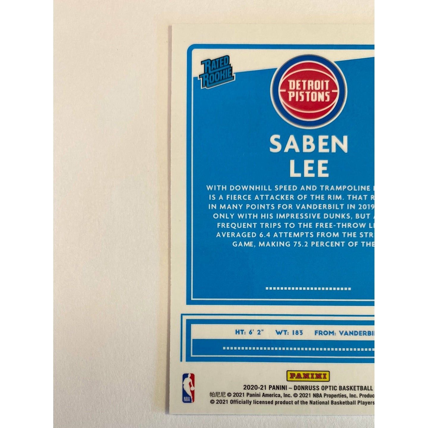 2020-21 Donruss Optic Saben Lee Rated Rookie | Local Legends Cards & Collectibles