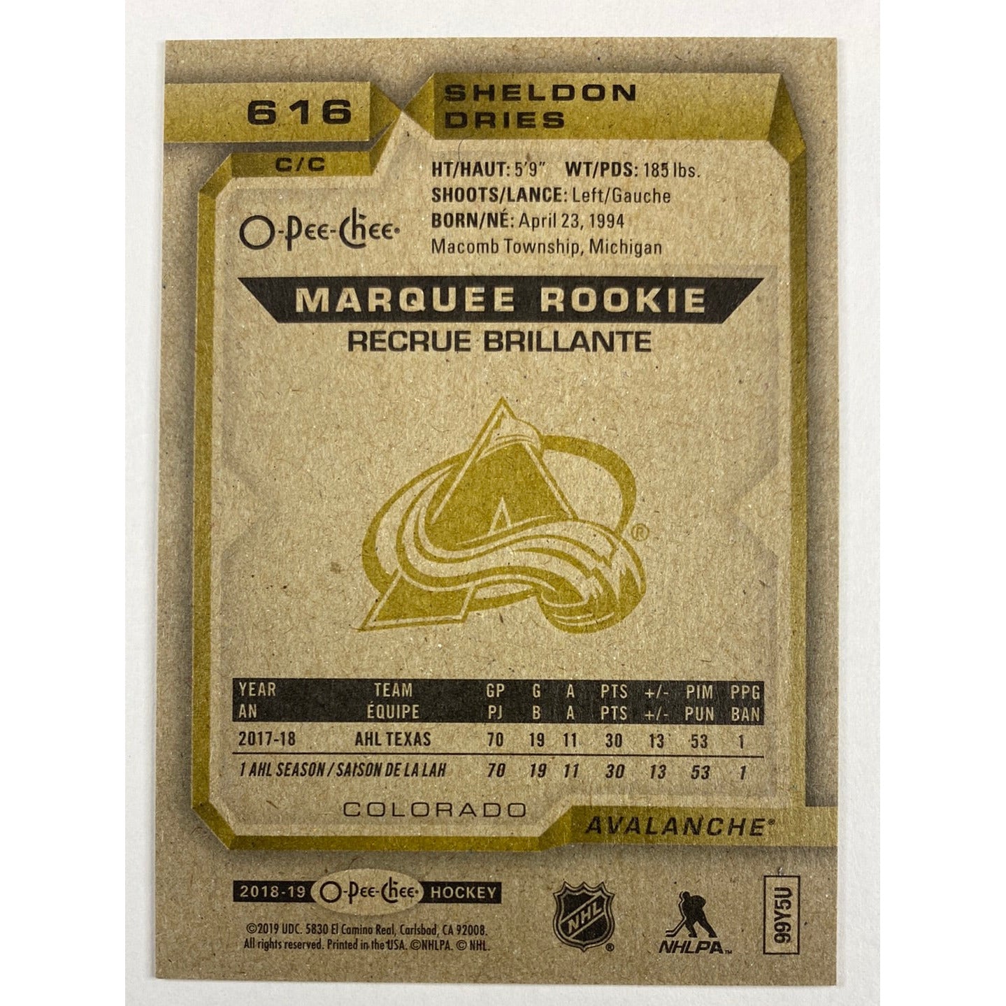2018-19 O-Pee-Chee Sheldon Dries Marquee Rookies | Local Legends Cards & Collectibles
