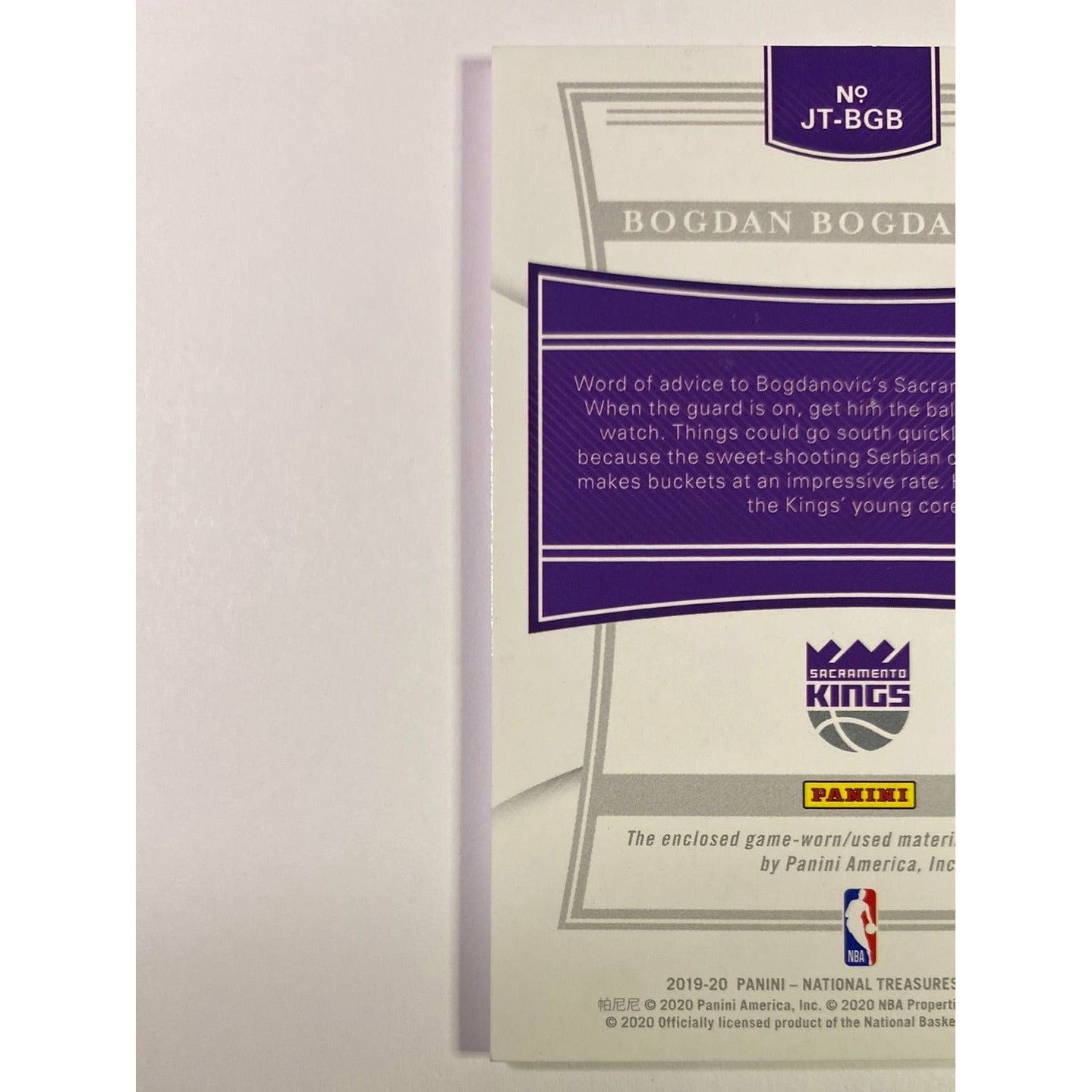 2019-20 National Treasures Bogdan Bogdanovic Jersey Patch /99 | Local Legends Cards & Collectibles