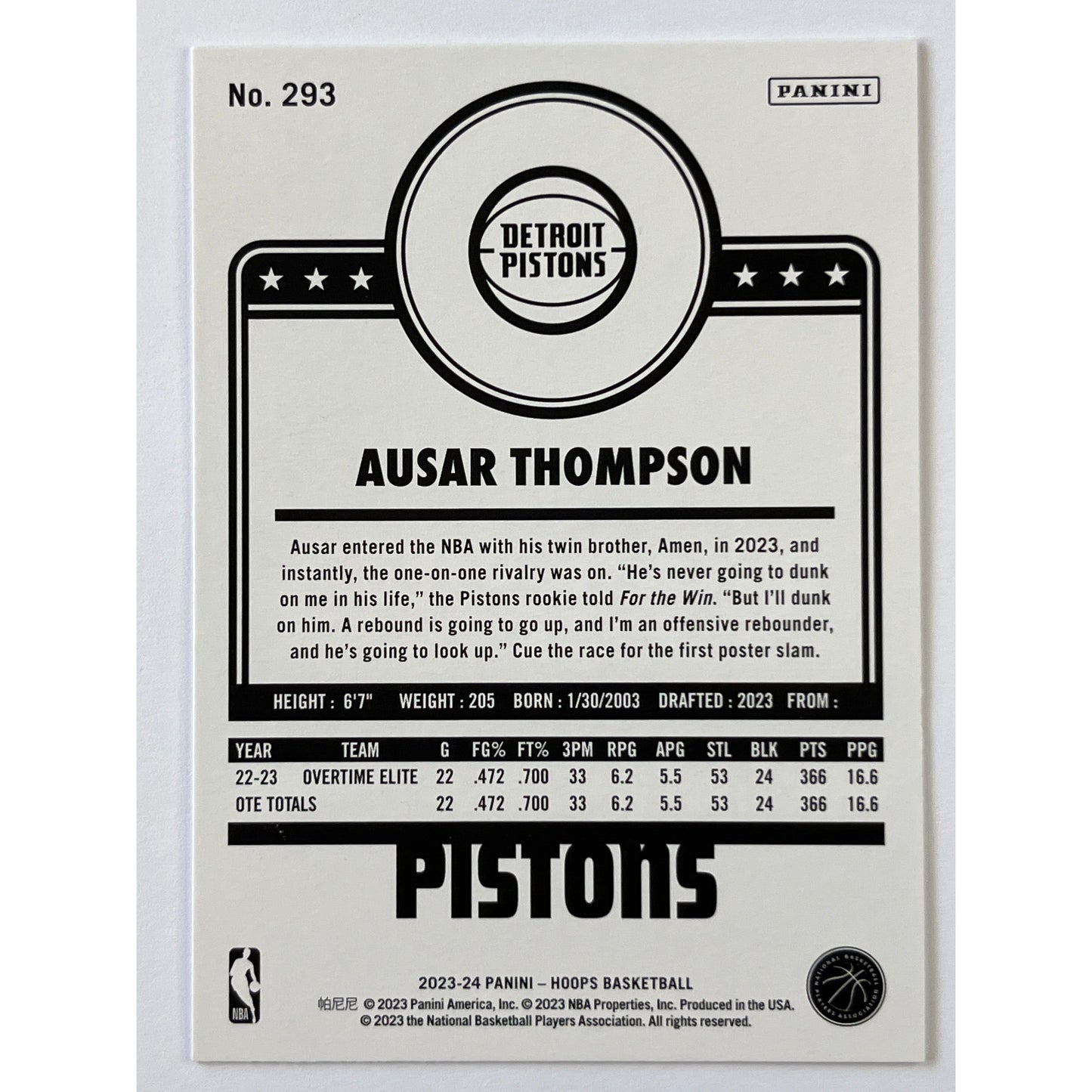 2023-24 Hoops Ausar Thompson Retro RC