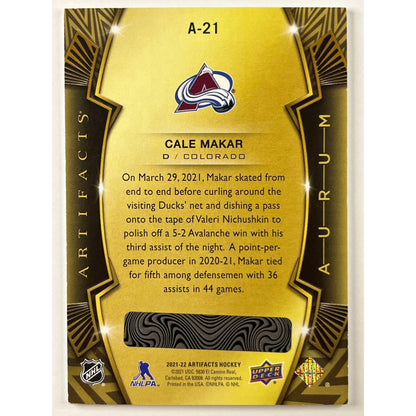 2021-22 Artifacts Cale Makar Unscratched Aurum