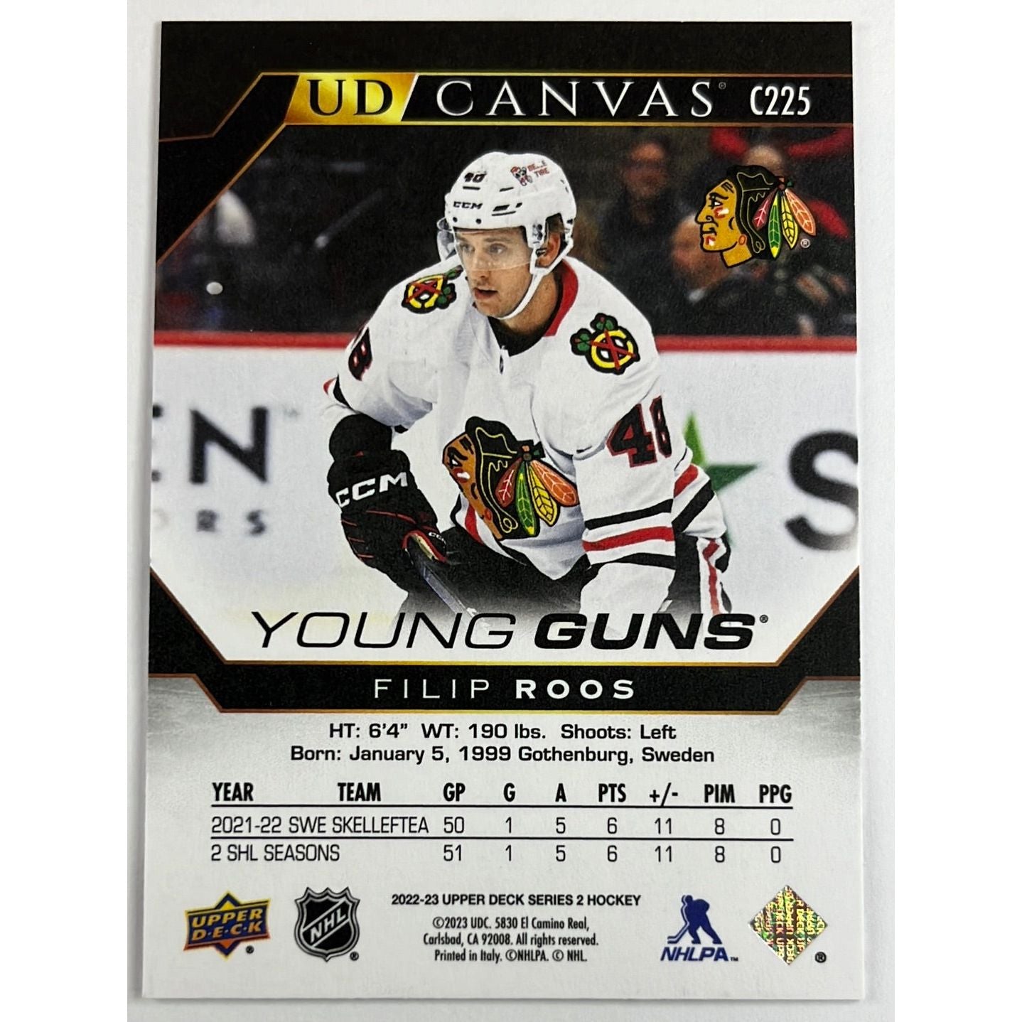 2022-23 Upper Deck Filip Roos Black & White Canvas Young Guns