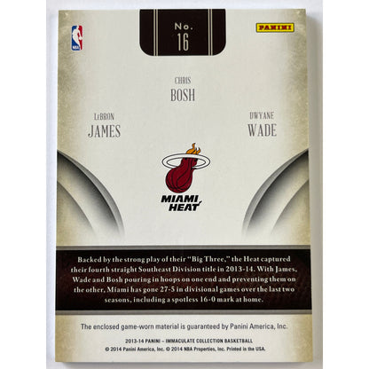 2013-14 Immaculate Collection LeBron James / Dwayne Wade / Chris Bosh Game Worn Memorabilia /49