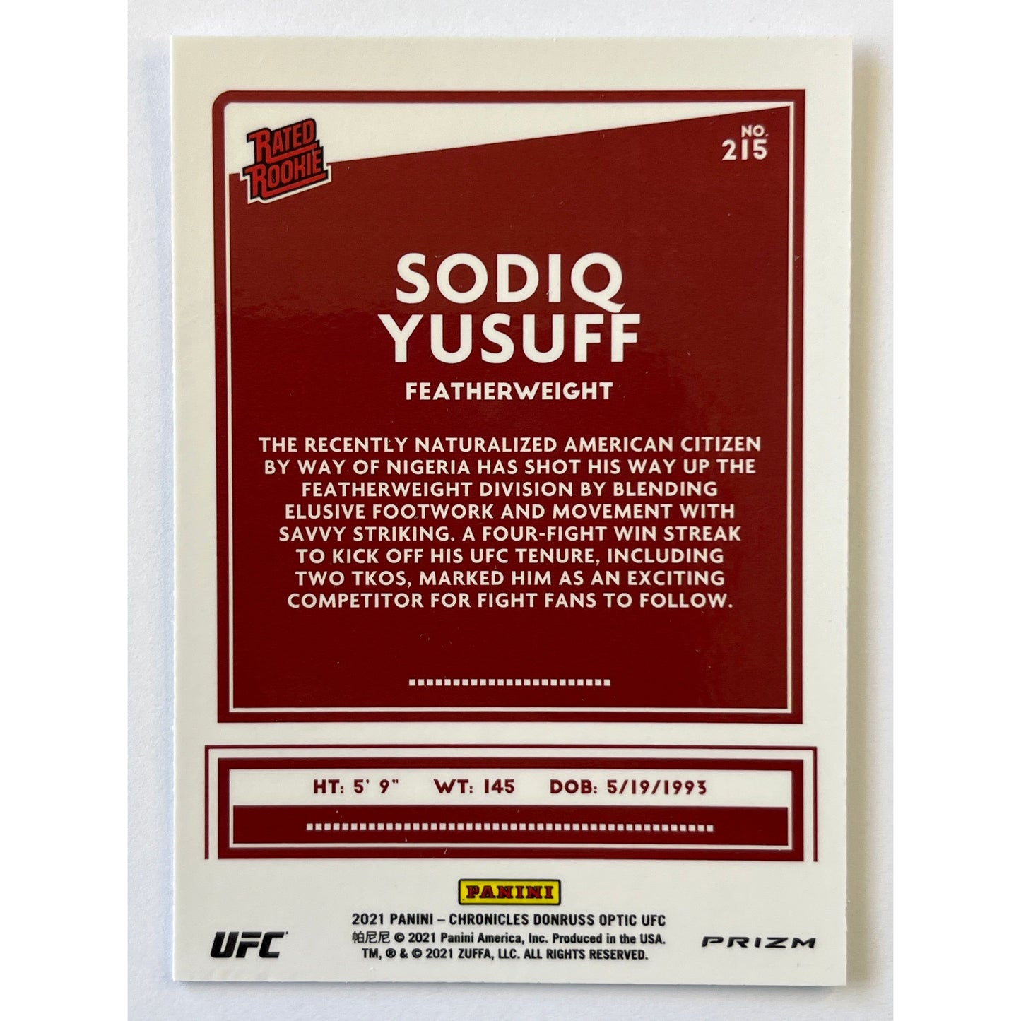 2021 Chronicles Donruss Optic Sodiq Yusuff Rated Rookie Silver Holo Prizm