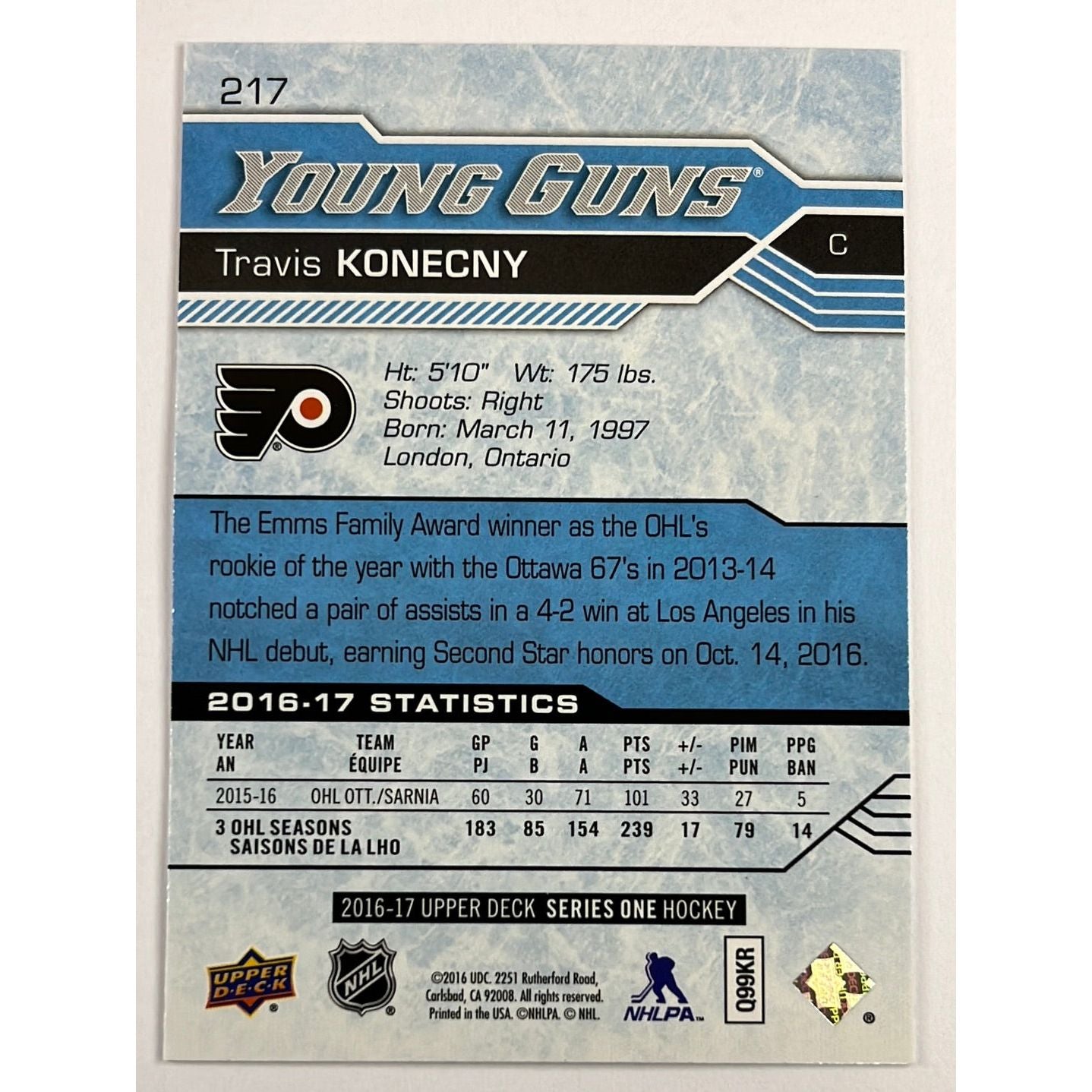 2016-17 Upper Deck Travis Konecny Young Guns